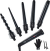 5 in 1 Curling Iron Wand 5Pcs 0.35 to 1.25 Inch Interchangeable Ceramic Barrel Heat Protective Glove 2 Clips Dual Voltage Hair Curler for Girls Women Valentine's Day Gift Black