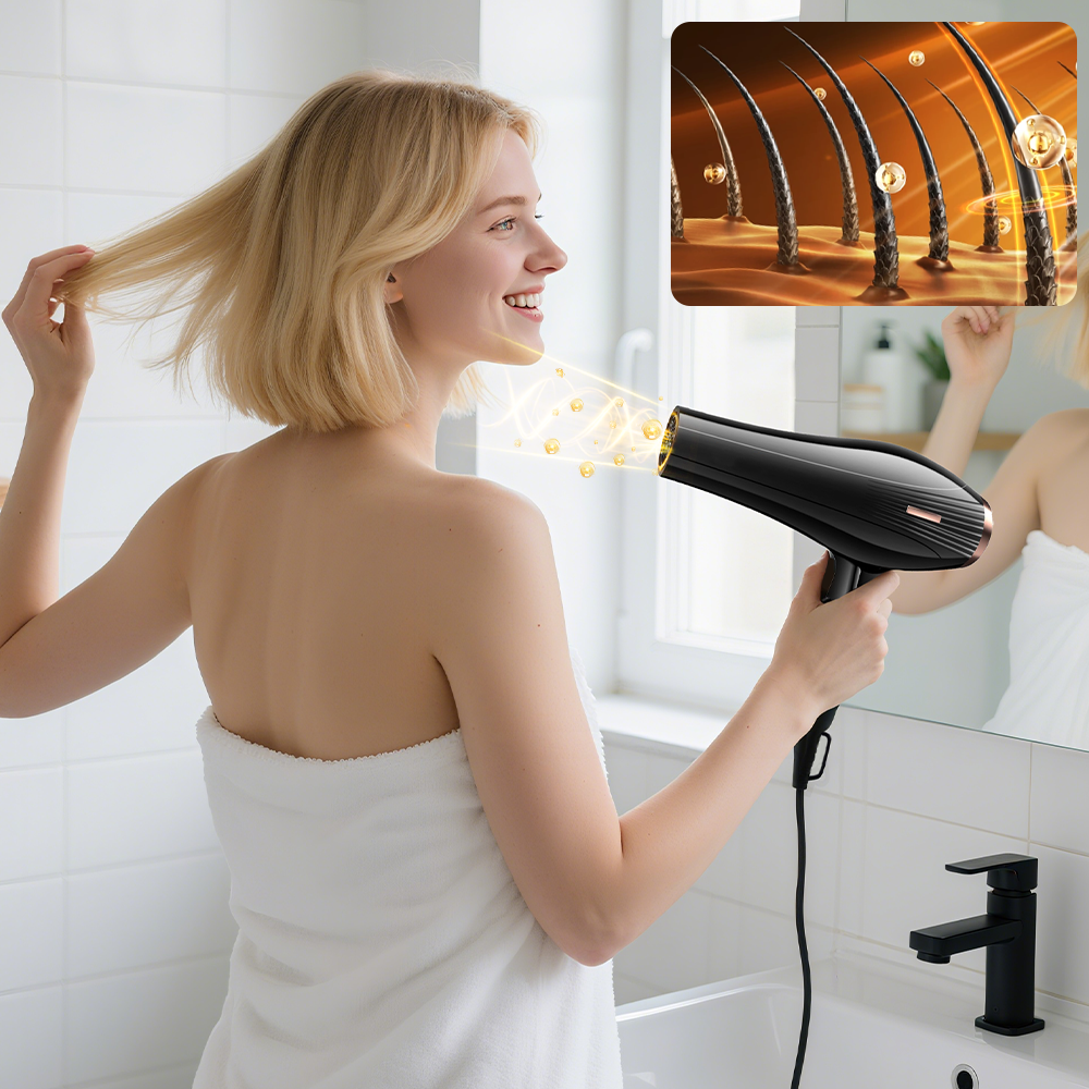 Morfone Black 12-piece Hair Dryer Set. Hair styling tools equipped with accessories such as combs, clips, and hair dryers. As a gift set.