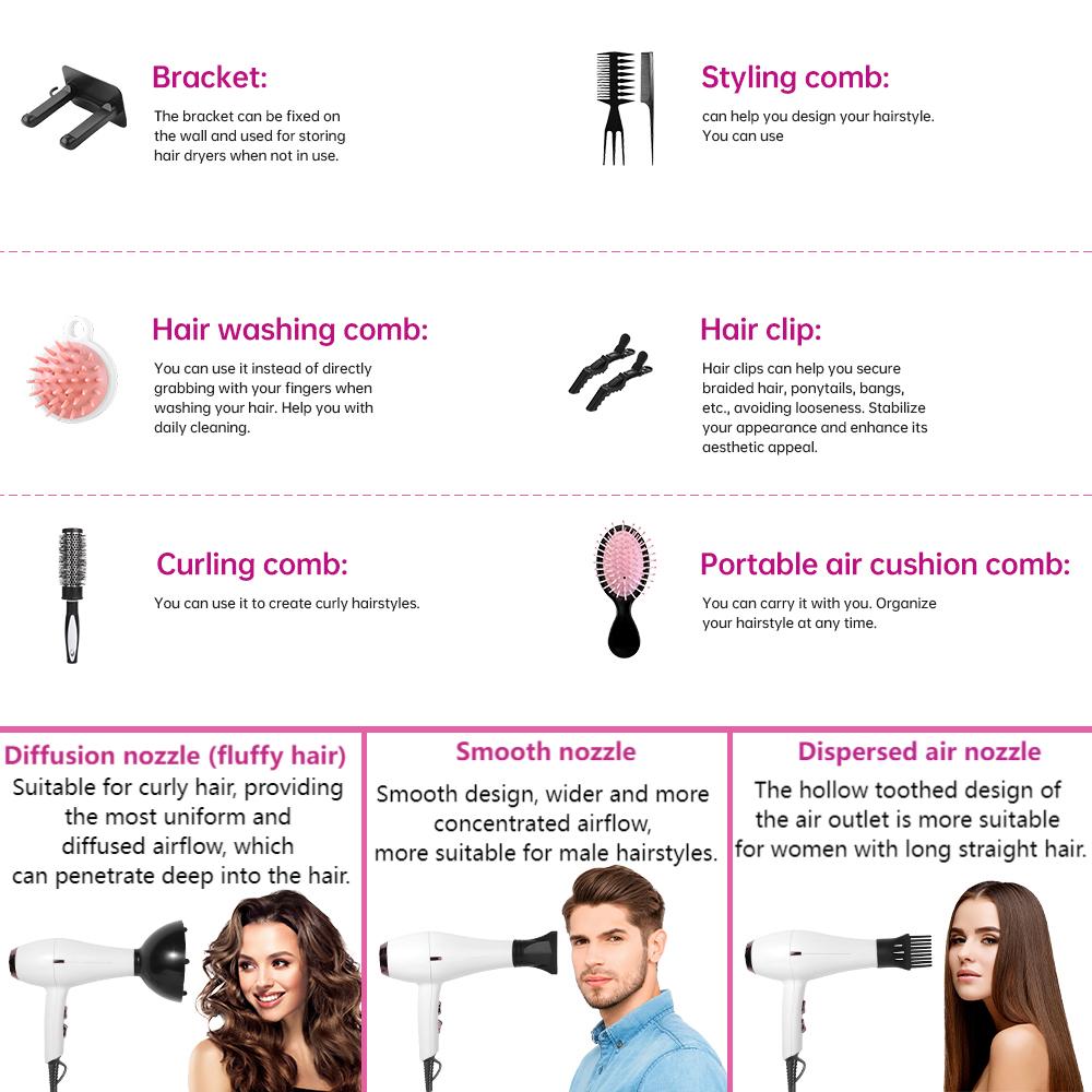 Morfone 12pcs-in-1 Hair Drying Set - Hair Dryer. Quickly dries hair - Compact and portable, suitable for the whole family - Gift set.