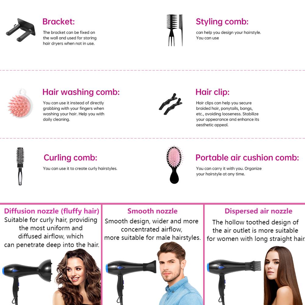 Morfone 12-piece multi-functional hair dryer set, capable of quickly drying hair - compact and portable, suitable for the whole family - gift set.