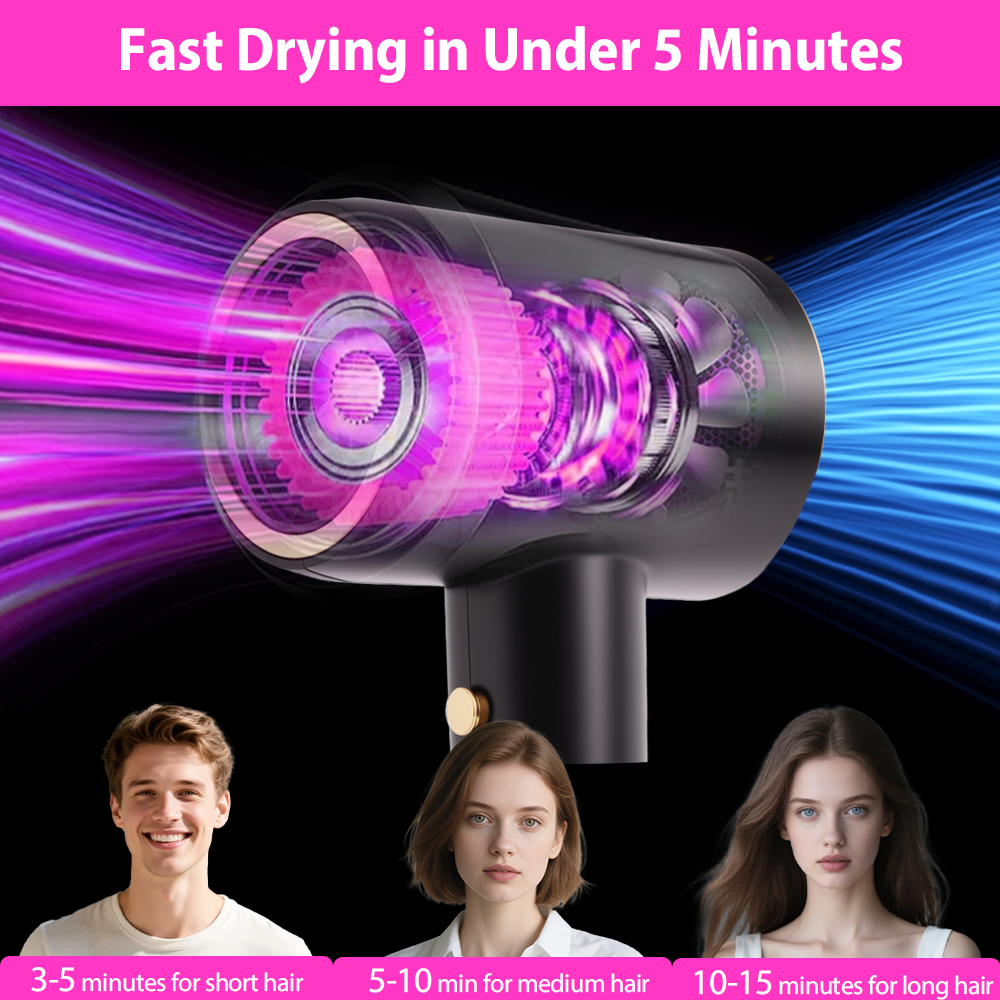 Morfone Black 10-piece hammer style hair dryer, with adjustable hot and cold air. A hair styling set with comb hair clips and a fan-shaped nozzle.
