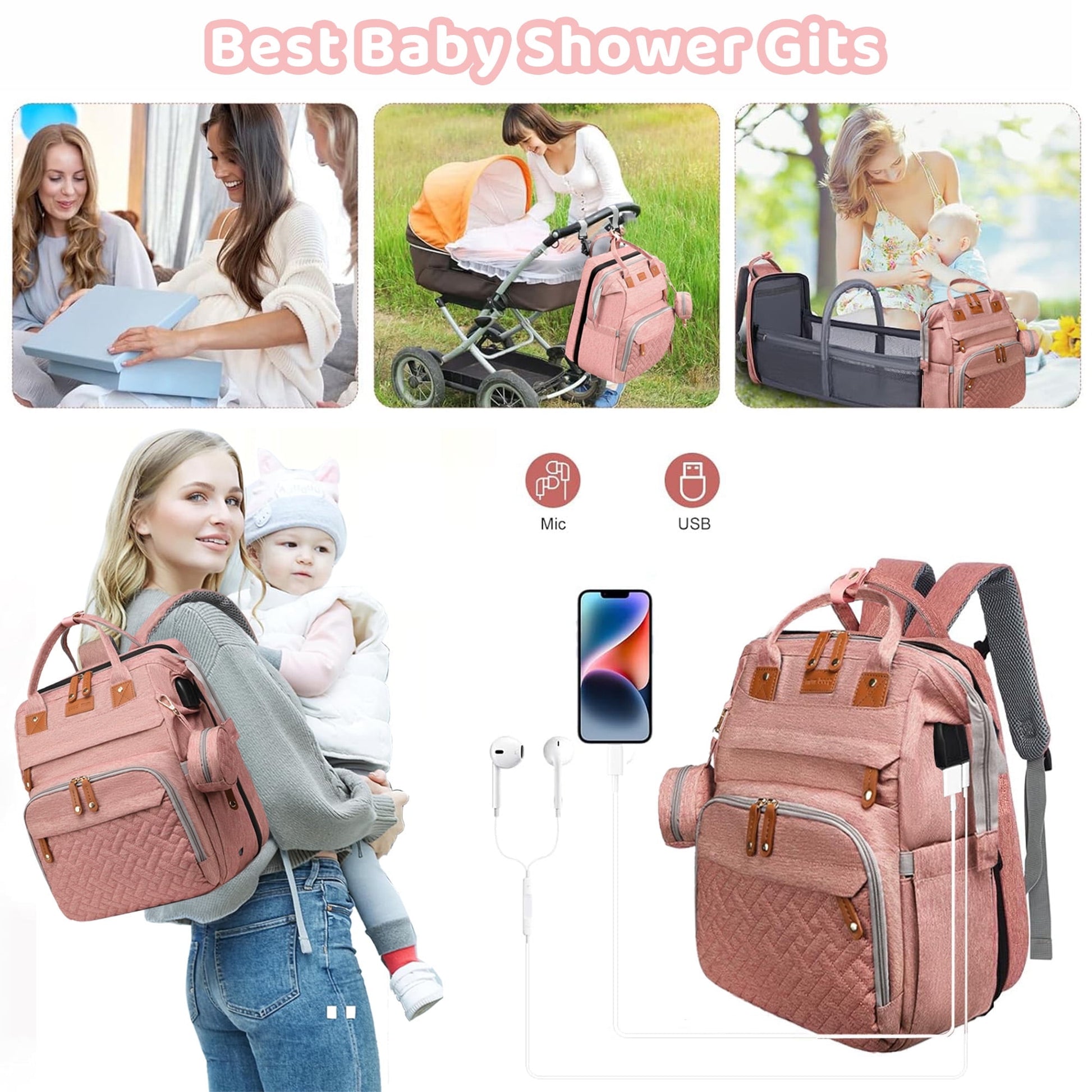 Morfone Diaper Bag Backpack with Changing Station, Large Capacity Baby Essentials Travel Tote, Waterproof Baby Bag with Changing Pad Stroller Straps & Pacifier Case - Unisex