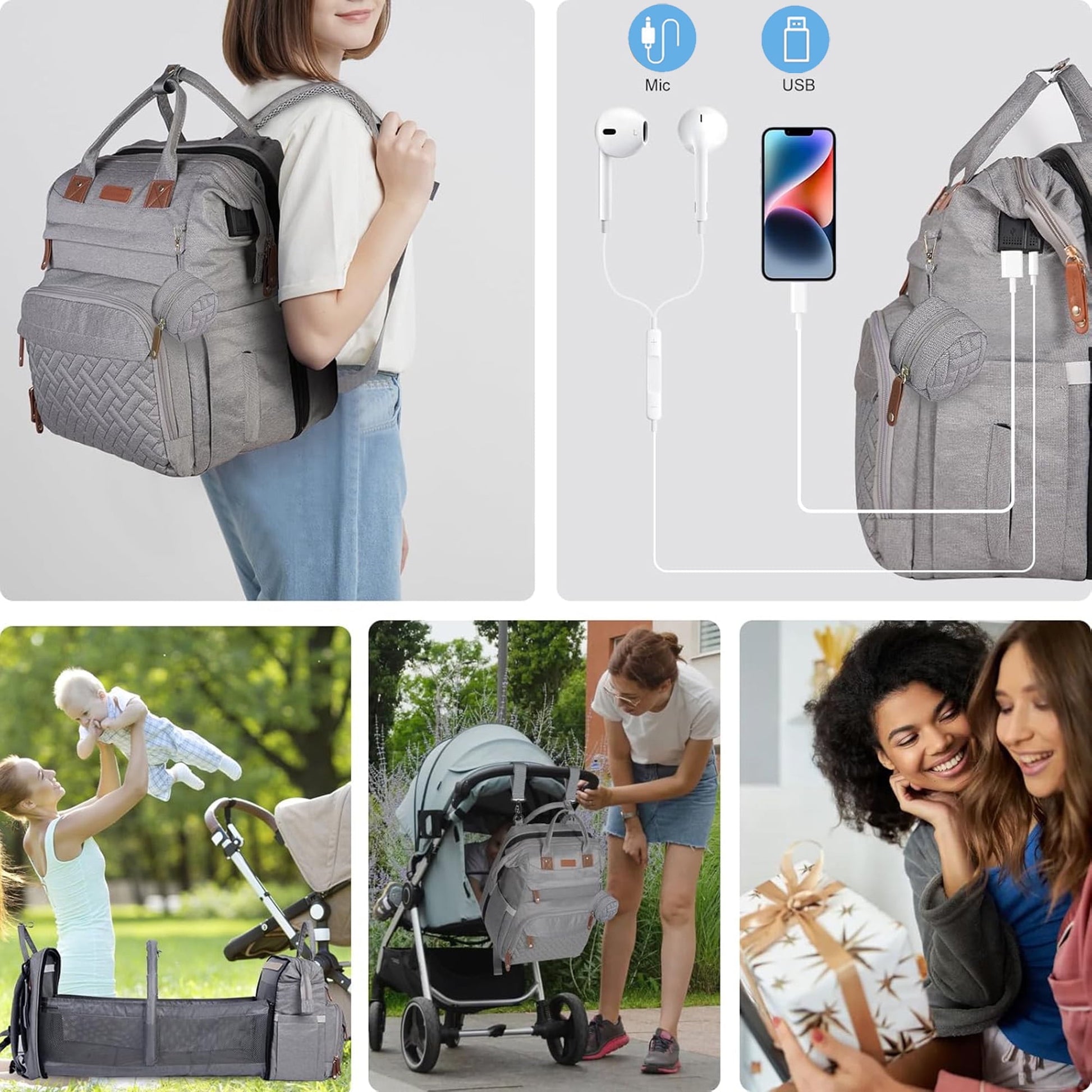 Morfone Diaper Bag Backpack with Changing Station, Large Capacity Baby Essentials Travel Tote, Waterproof Baby Bag with Changing Pad Stroller Straps & Pacifier Case - Unisex