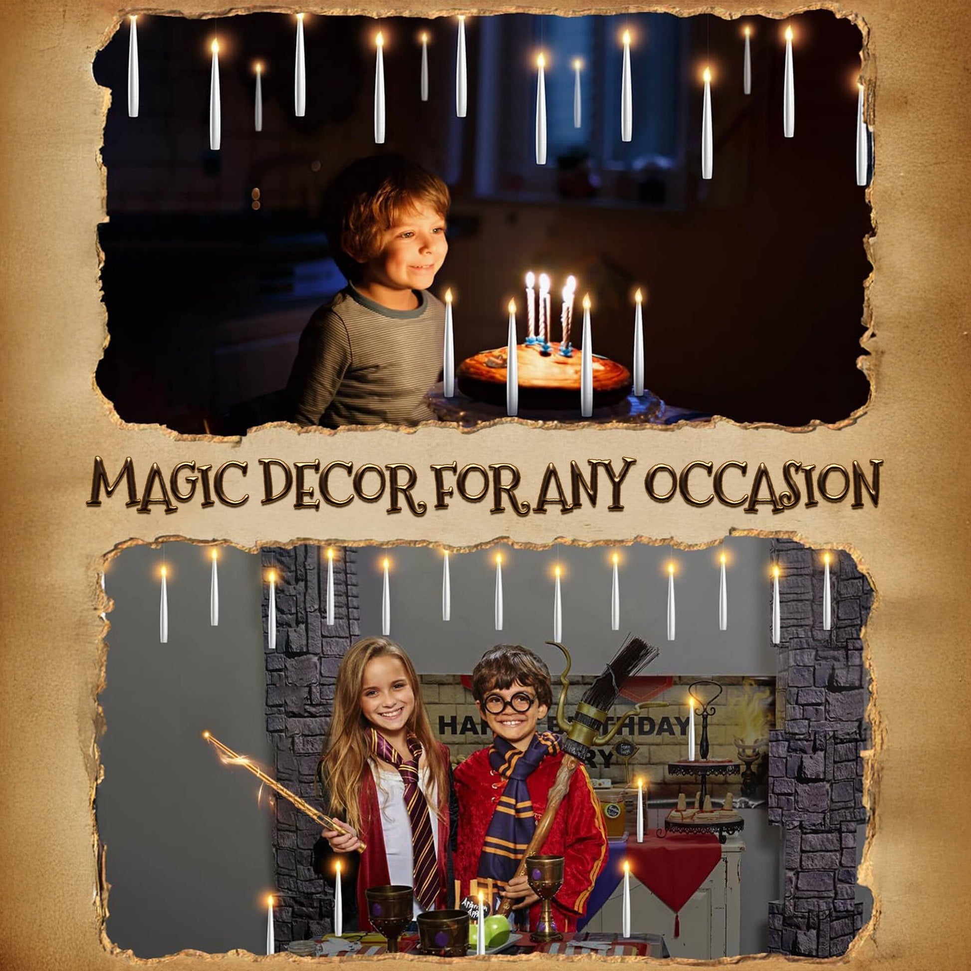 Morfone Halloween Decorations, 12 PCs Floating Candles with Wand Magic Hanging Candles, Flickering Warm Light Flameless Floating LED Candle