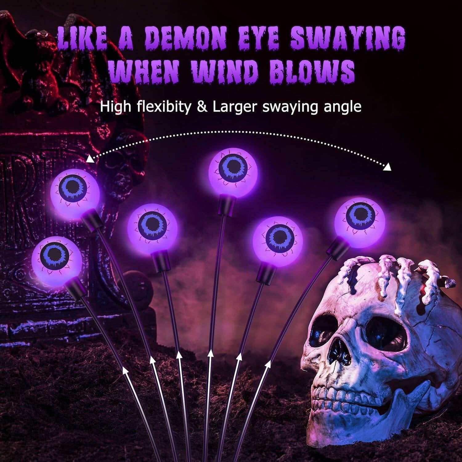 Morfone Halloween Decorations Outdoor, 2 Pack 12 LED Scary Eyeball Solar Halloween Lights, 2 Mode Waterproof Swaying Outside Decor, Solar Light Decorations for Garden Yard Party