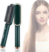 Ionic Hair Straightener Brush, Hair Straightening Comb with Negative Ions, Anti-Scald Ceramic Flat Iron Comb Fast Heating for Home Salon, Dual Voltage(Green)