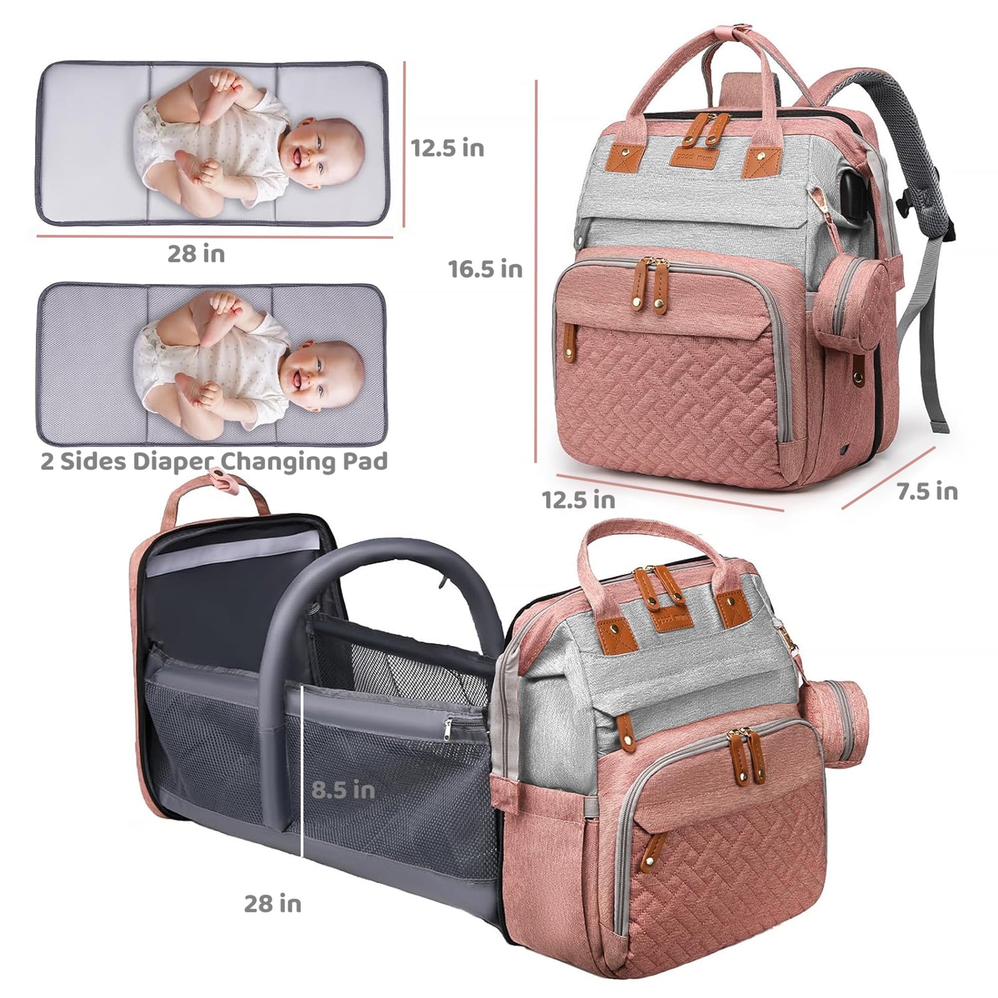 Morfone Diaper Bag Backpack with Changing Station, Large Capacity Baby Essentials Travel Tote, Waterproof Baby Bag with Changing Pad Stroller Straps & Pacifier Case - Unisex