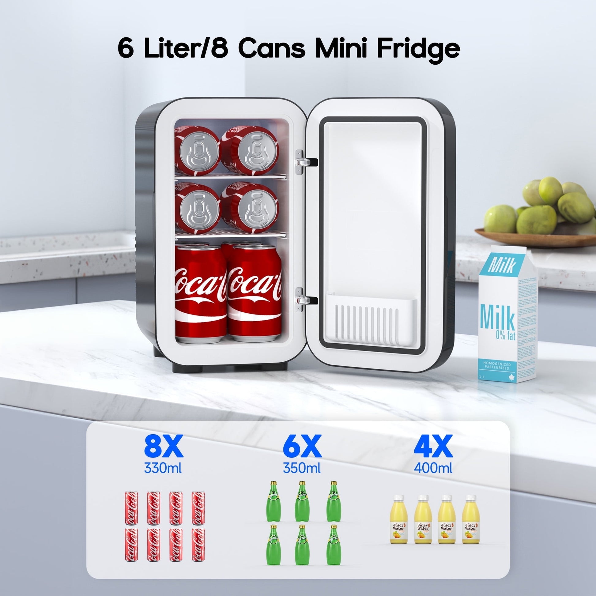 Beichen 6L Mini Fridge, 8-Can Portable Cooler & Warmer with Quiet Operation, AC/DC Thermoelectric Small Refrigerator for Bedroom, Office, Dorm, Car, Skincare, Food & Drinks, Black