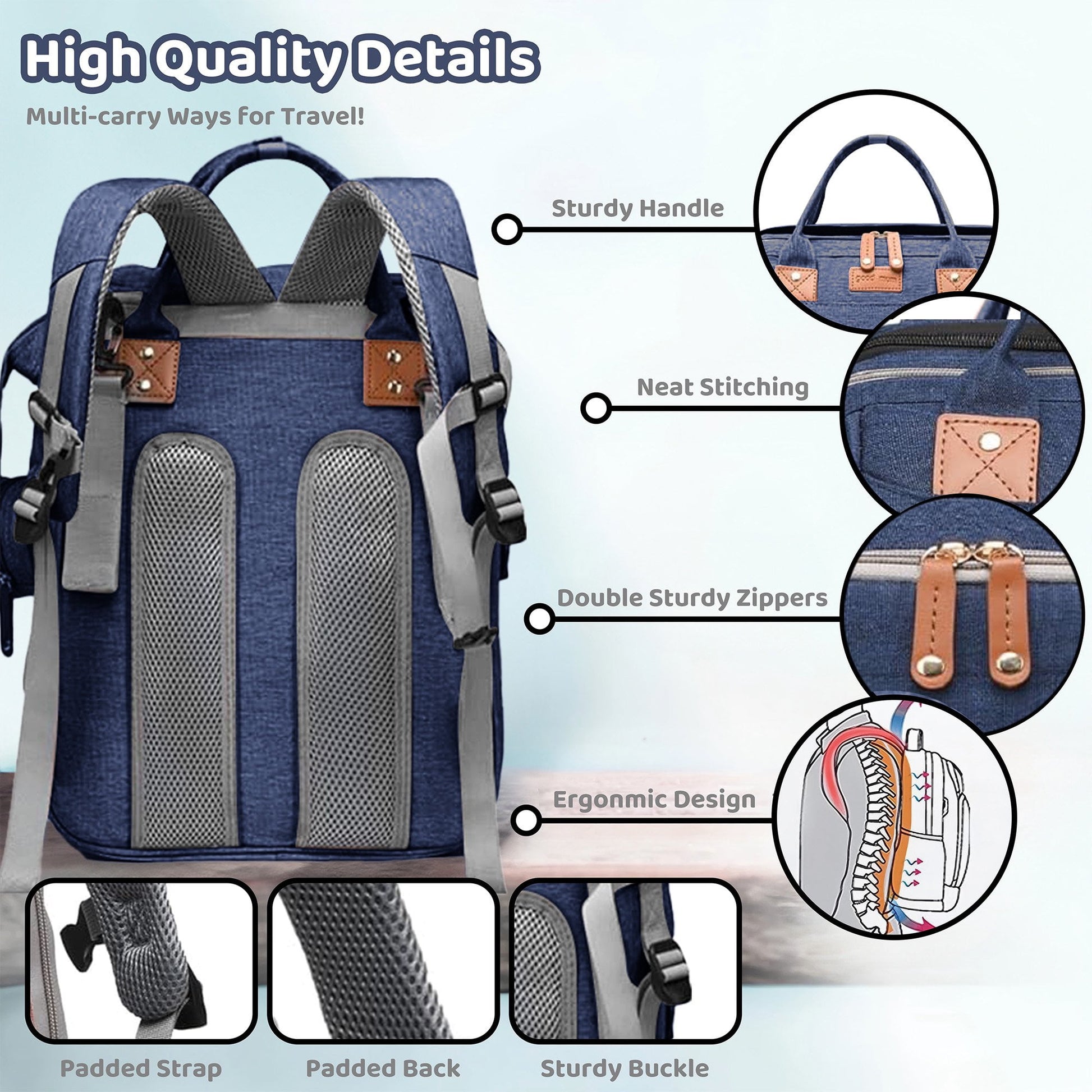 Morfone Diaper Bag Backpack with Changing Station, Large Capacity Baby Essentials Travel Tote, Waterproof Baby Bag with Changing Pad Stroller Straps & Pacifier Case - Unisex