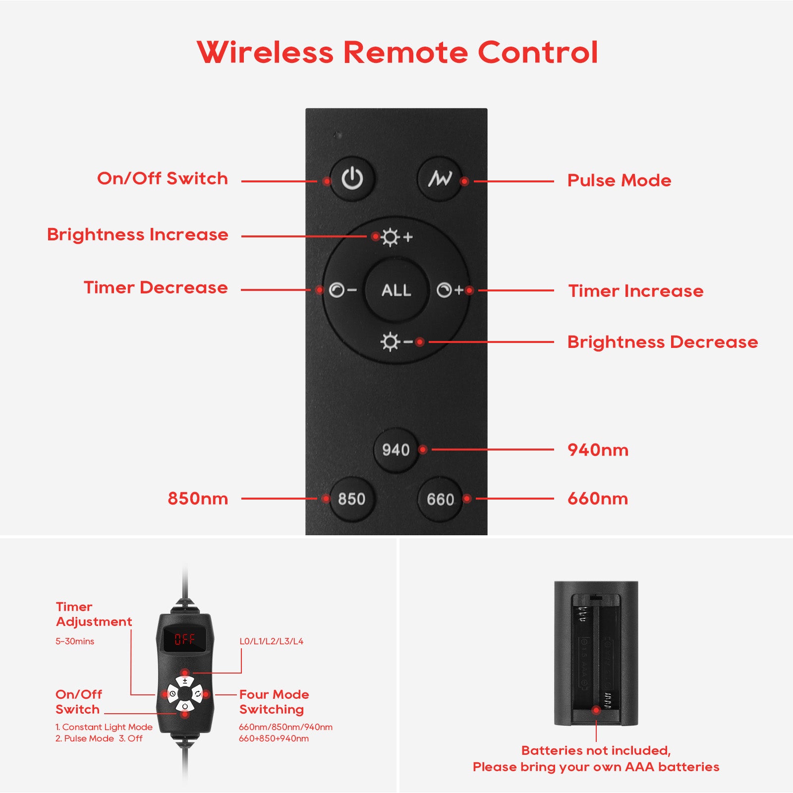 Morfone 120 and 200 models feature infrared light therapy lamps with wavelengths of 660nm, 850nm, and 940nm.Red light with wireless remote control.