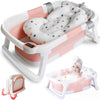 Morfone Collapsible Baby Bathtub, Baby Bath Tub with Soft Cushion & Thermometer, Baby Bathtub Newborn to Toddler 0-36 Months, Portable Travel Baby Tub, Pink