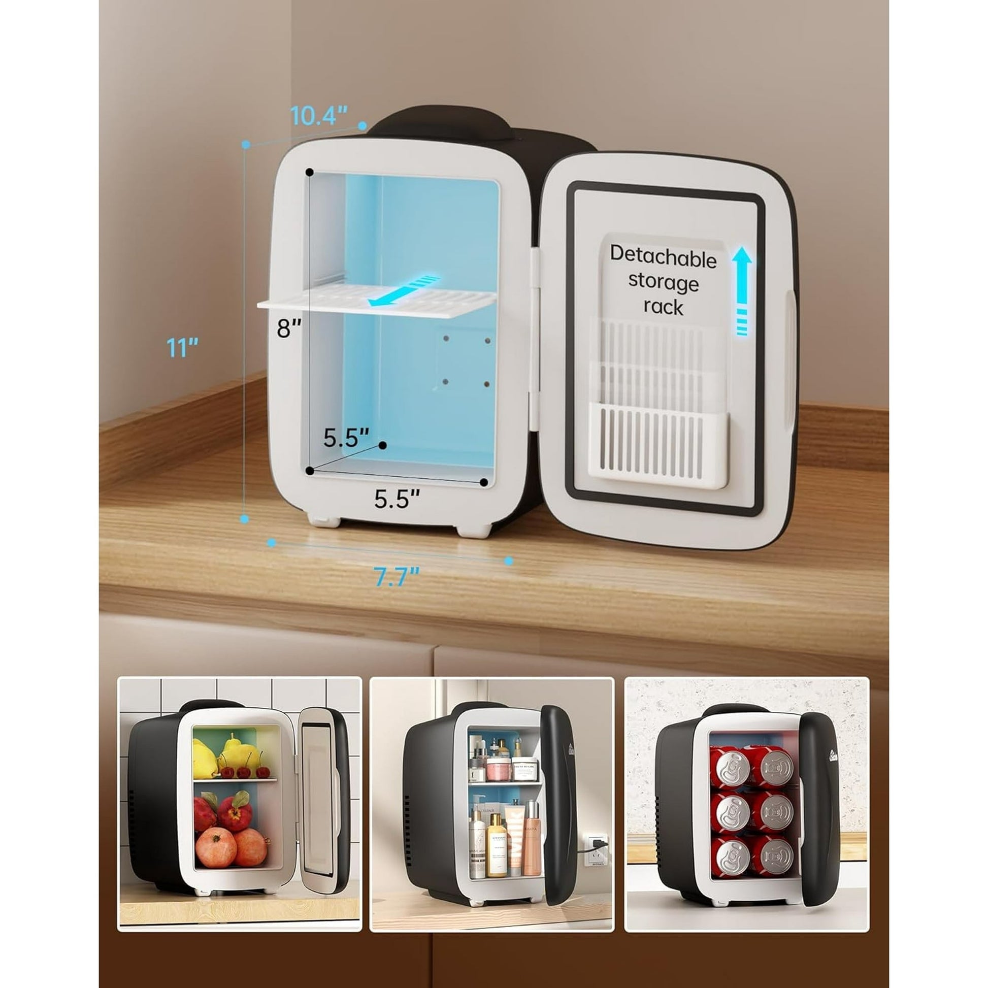 ACMETOP Mini Fridge, 4 Liter/6 Cans Small Refrigerator With Dimmable LED Light,AC/DC Portable Thermoelectric Cooler and Warmer for Bedroom,Office,Gaming room and Car