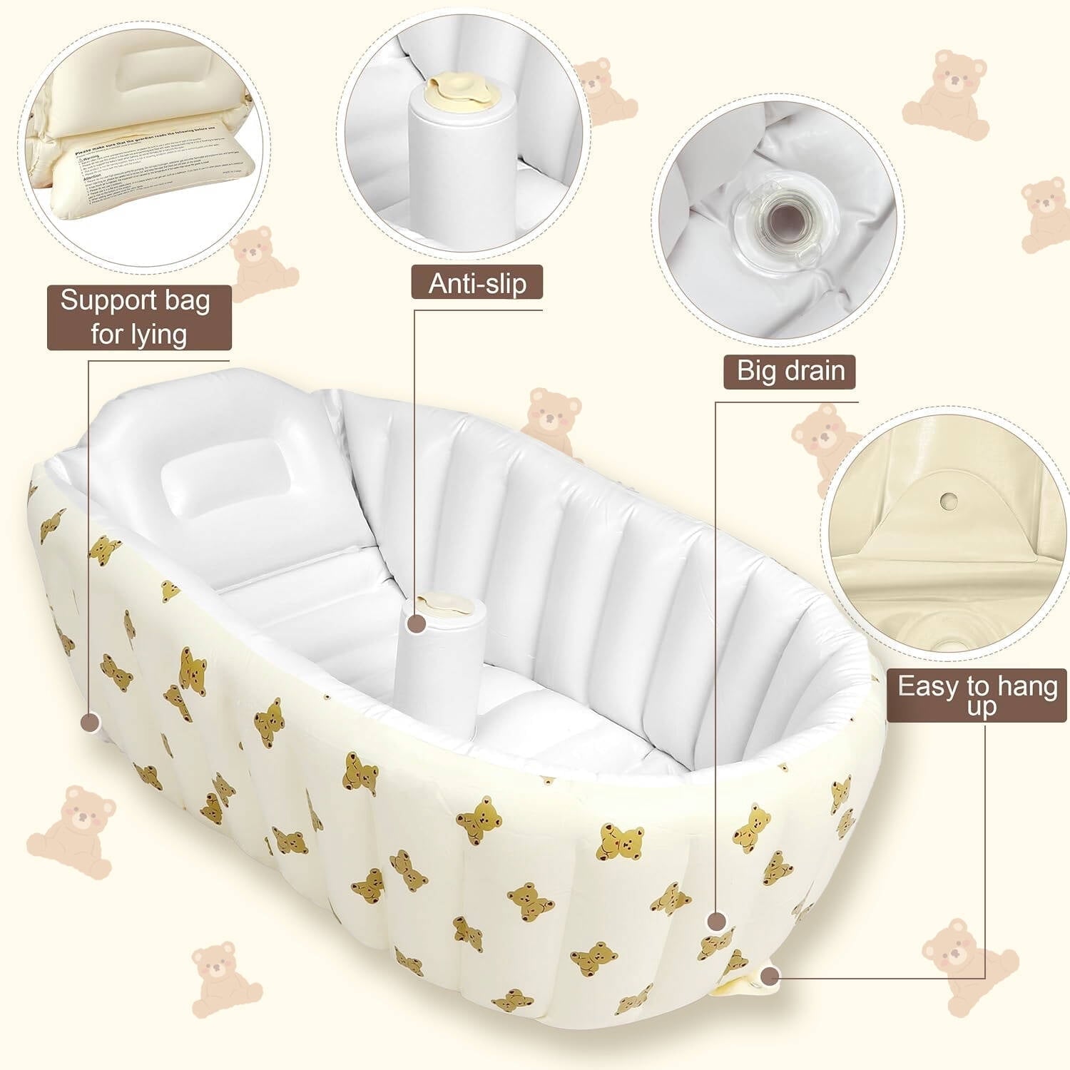 Morfone Inflatable Baby Bathtub for Newborn to Toddler, Portable Baby Tub with Air Pump, Collapsible Shower Basin for Easy Storage