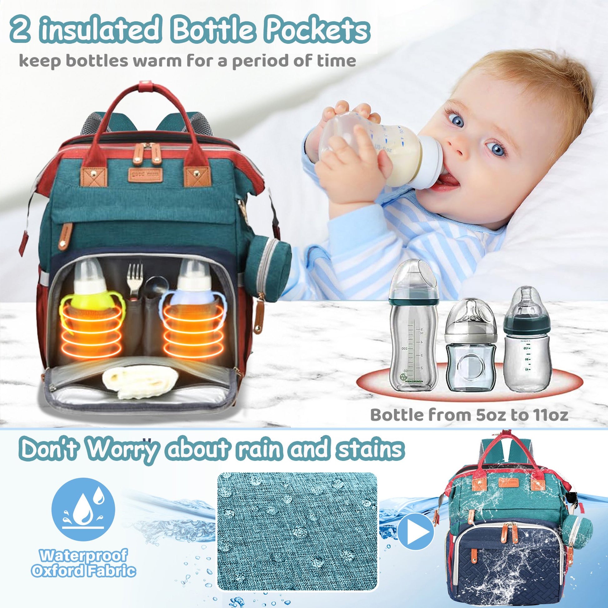 Morfone Diaper Bag Backpack with Changing Station, Large Capacity Baby Essentials Travel Tote, Waterproof Baby Bag with Changing Pad Stroller Straps & Pacifier Case - Unisex