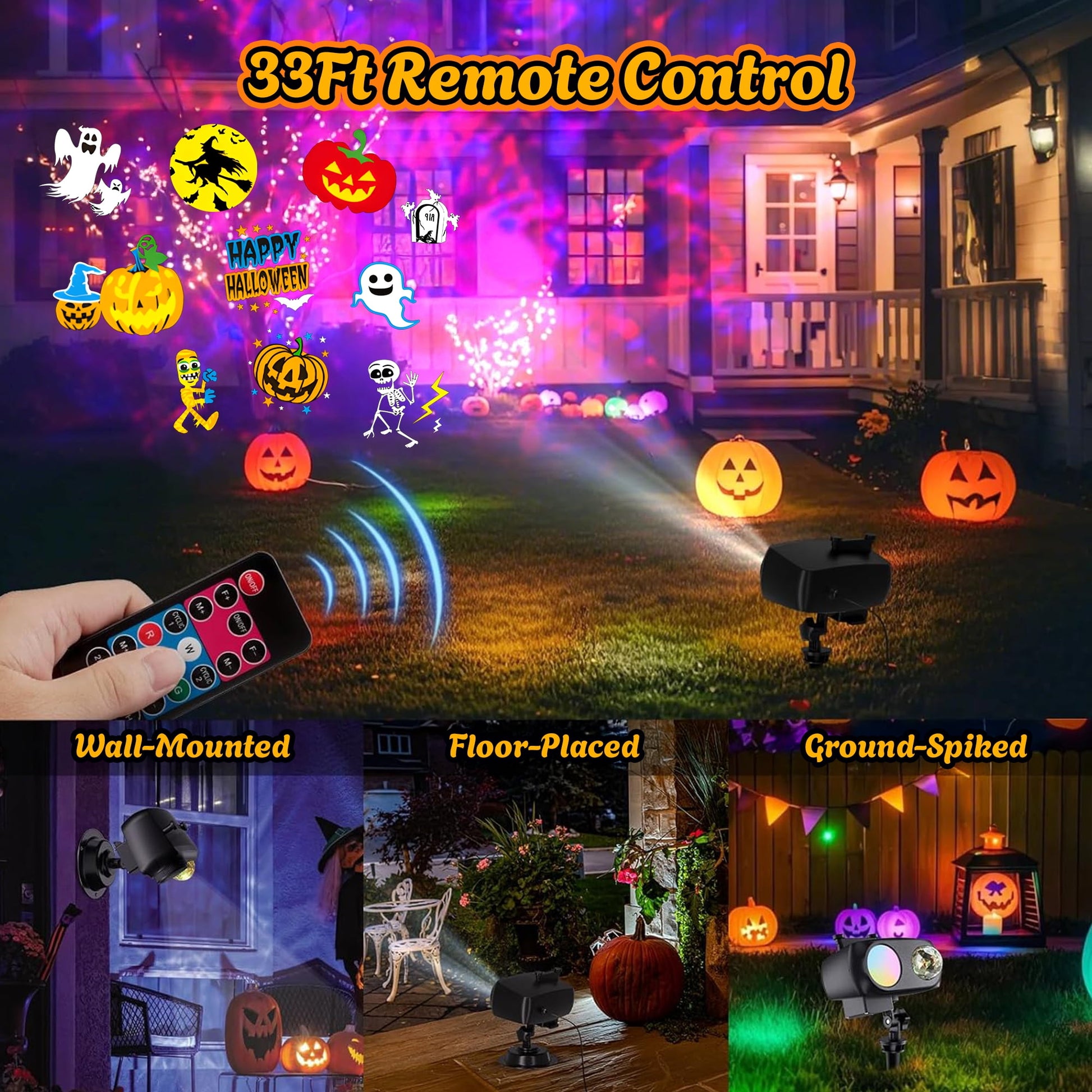Morfone Halloween Christmas Projector Lights Outdoor, 2-in-1 HD Holiday Projector Lights with Remote Control & Timers, IP65 Waterproof Halloween Decorations for Yard Party Garden