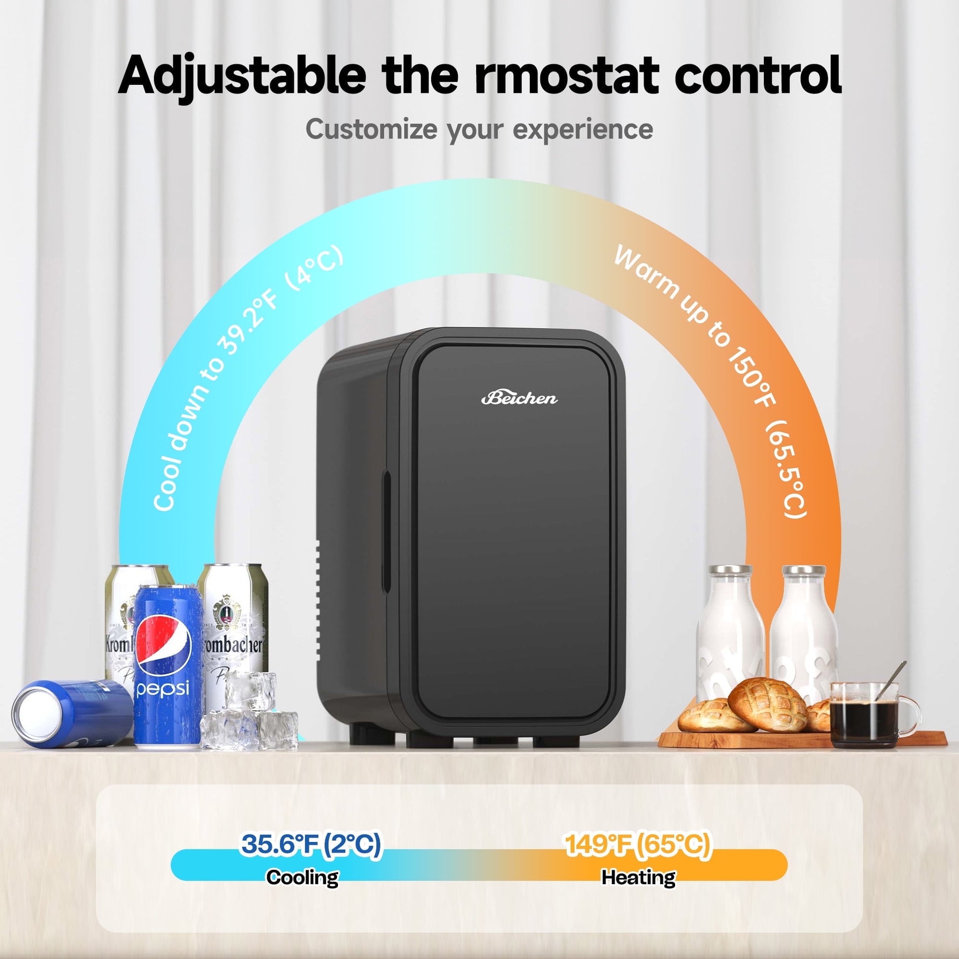 Beichen 6L Mini Fridge, 8-Can Portable Cooler & Warmer with Quiet Operation, AC/DC Thermoelectric Small Refrigerator for Bedroom, Office, Dorm, Car, Skincare, Food & Drinks, Black