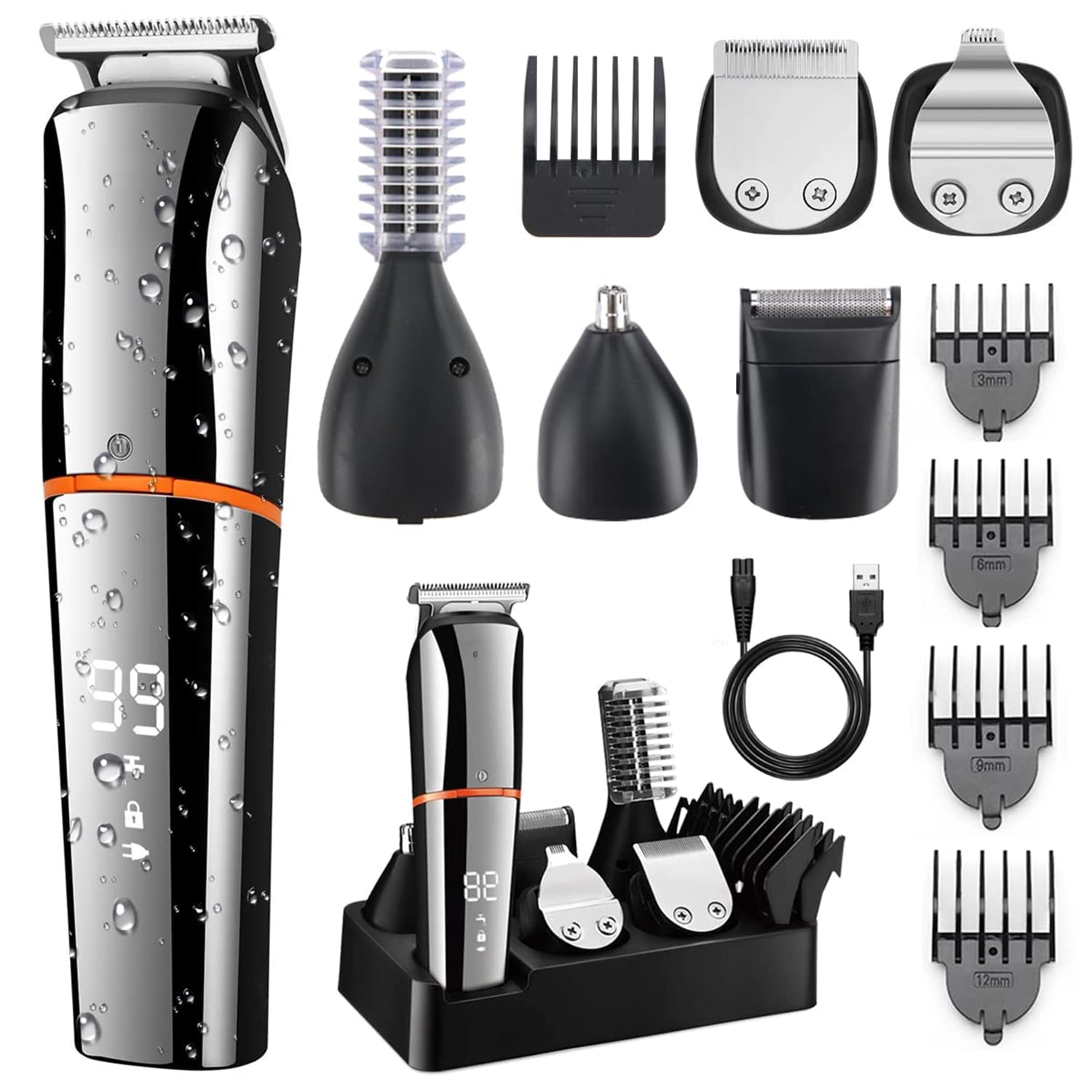 Morfone Beard Trimmer for Men, Waterproof Electric Razor Hair Trimmer, Cordless Hair Clippers Shavers for Men, Mens Grooming Kit for Nose Mustache Body Facial, Gifts for Men Husband Father