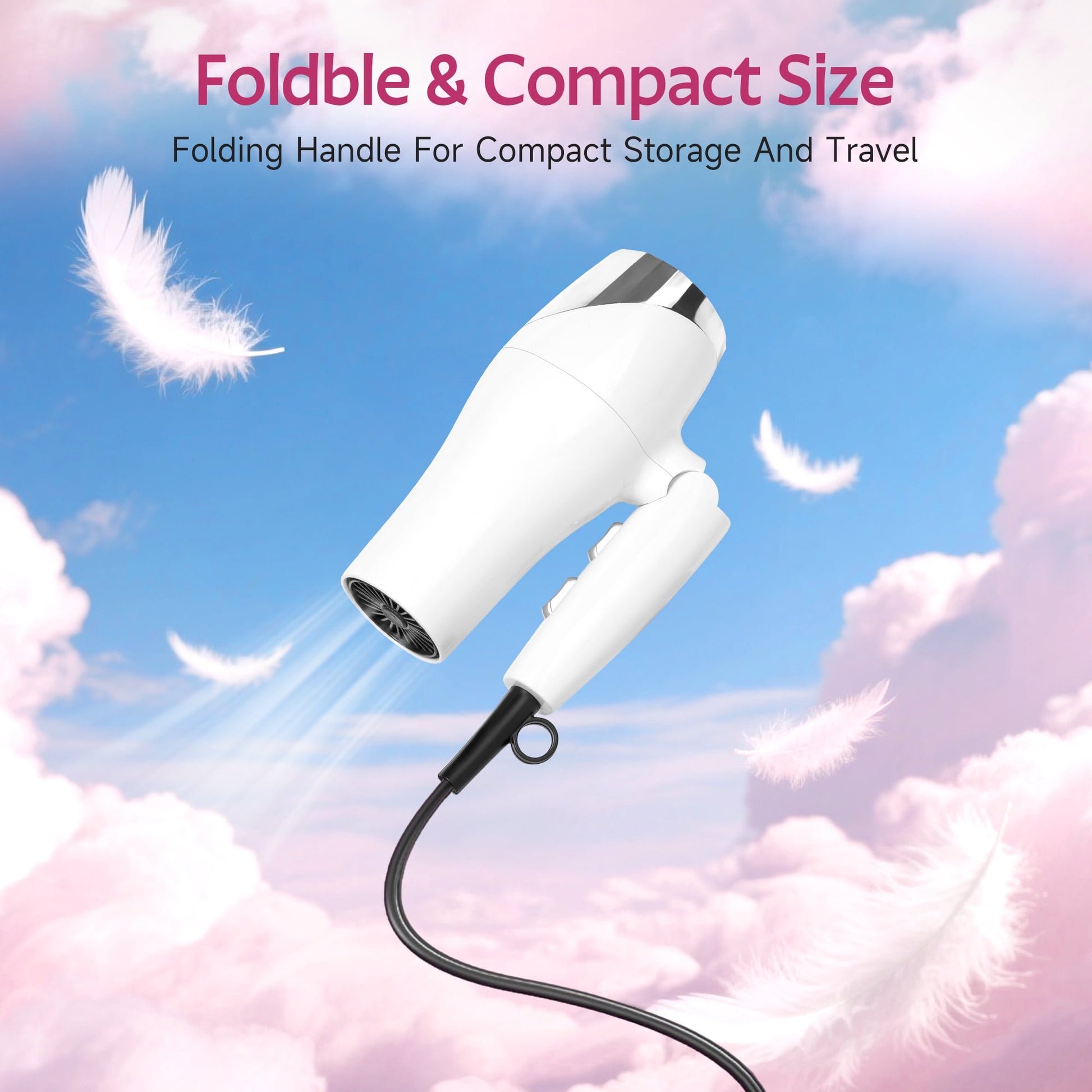 Morfone Hair Dryer, Negative Ionic Foldable Blow Dryer for Fast Drying, Thermo-Control Compact Hair Blow Dryer with Hair Diffuser