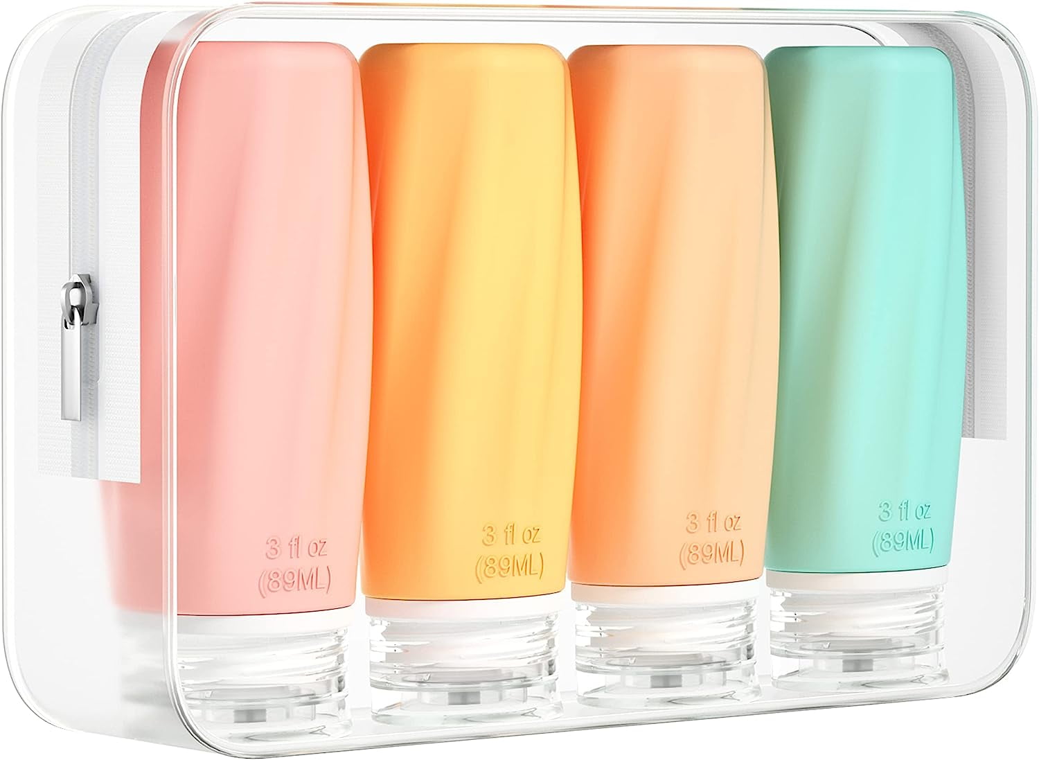 Morfone 4 pack Travel Bottles for Toiletries, TSA Approved Silicone Travel Toiletries, BPA Free Leak Proof Tubs Refillable Liquid with Toiletry Bag, Shampoo Travel Essentials Toiletry Bottles