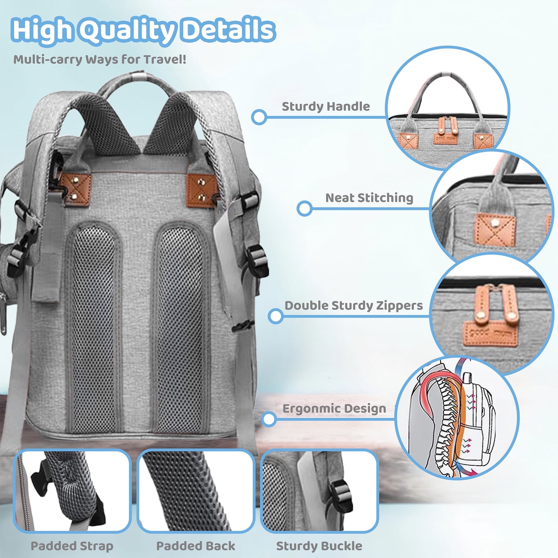 Morfone Diaper Bag Backpack with Changing Station, Large Capacity Baby Essentials Travel Tote, Waterproof Baby Bag with Changing Pad Stroller Straps & Pacifier Case - Unisex