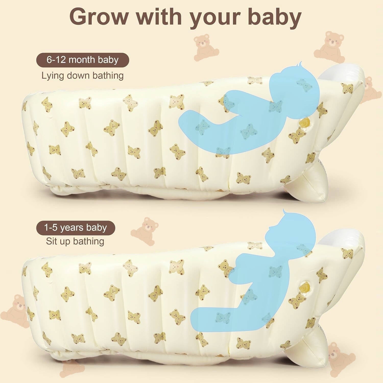 Morfone Inflatable Baby Bathtub for Newborn to Toddler, Portable Baby Tub with Air Pump, Collapsible Shower Basin for Easy Storage