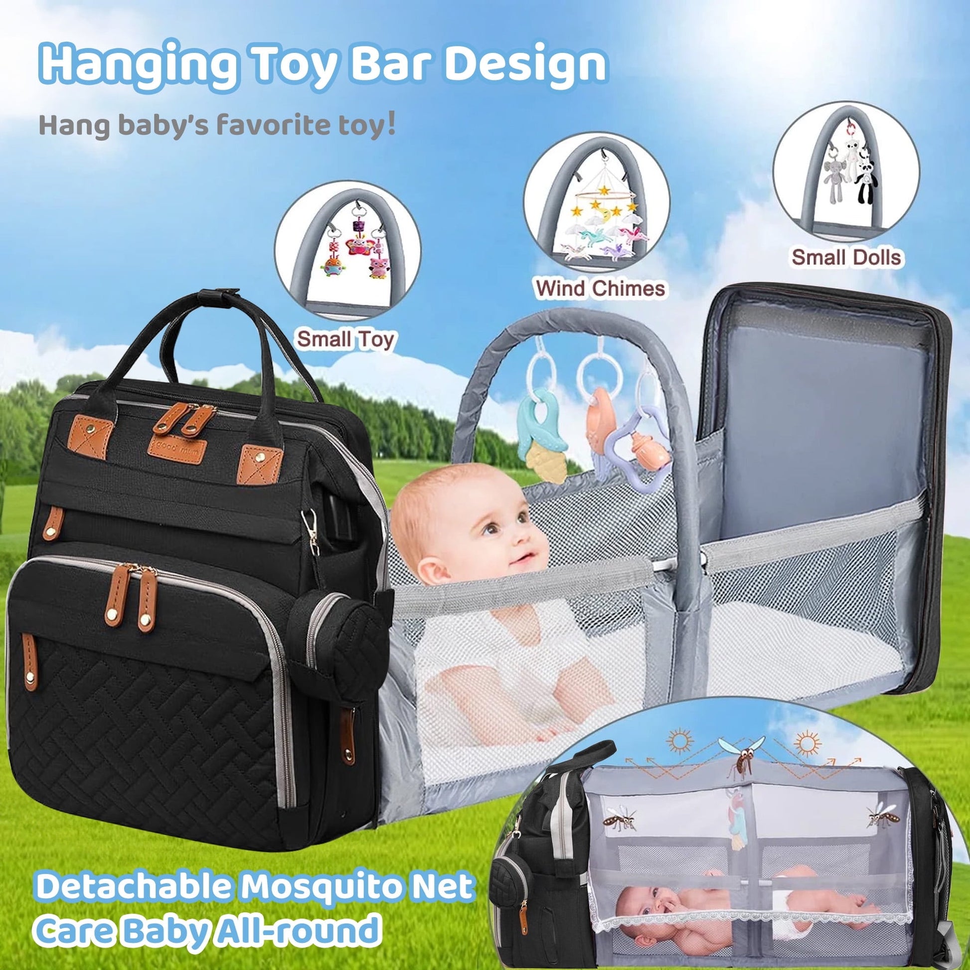 Morfone Diaper Bag Backpack with Changing Station, Large Capacity Baby Essentials Travel Tote, Waterproof Baby Bag with Changing Pad Stroller Straps & Pacifier Case - Unisex