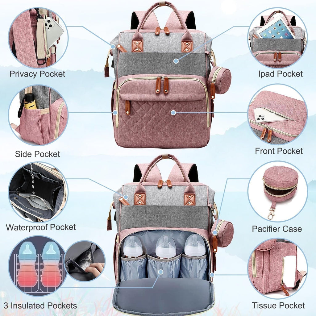 Morfone Baby Diaper Bag Backpack, Multifunction Waterproof Baby Bag with USB Charging Port, Stroller Straps & Pacifier Case Unisex