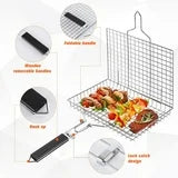 Aisutha Grill Basket, BBQ Grilling Basket for Outdoor Grill, Stainless Steel Large Folding Grilling baskets for Fish Vegetables,Chicken [Storage bag, Brush, Glove included], Perfect Gift for Man & Dad