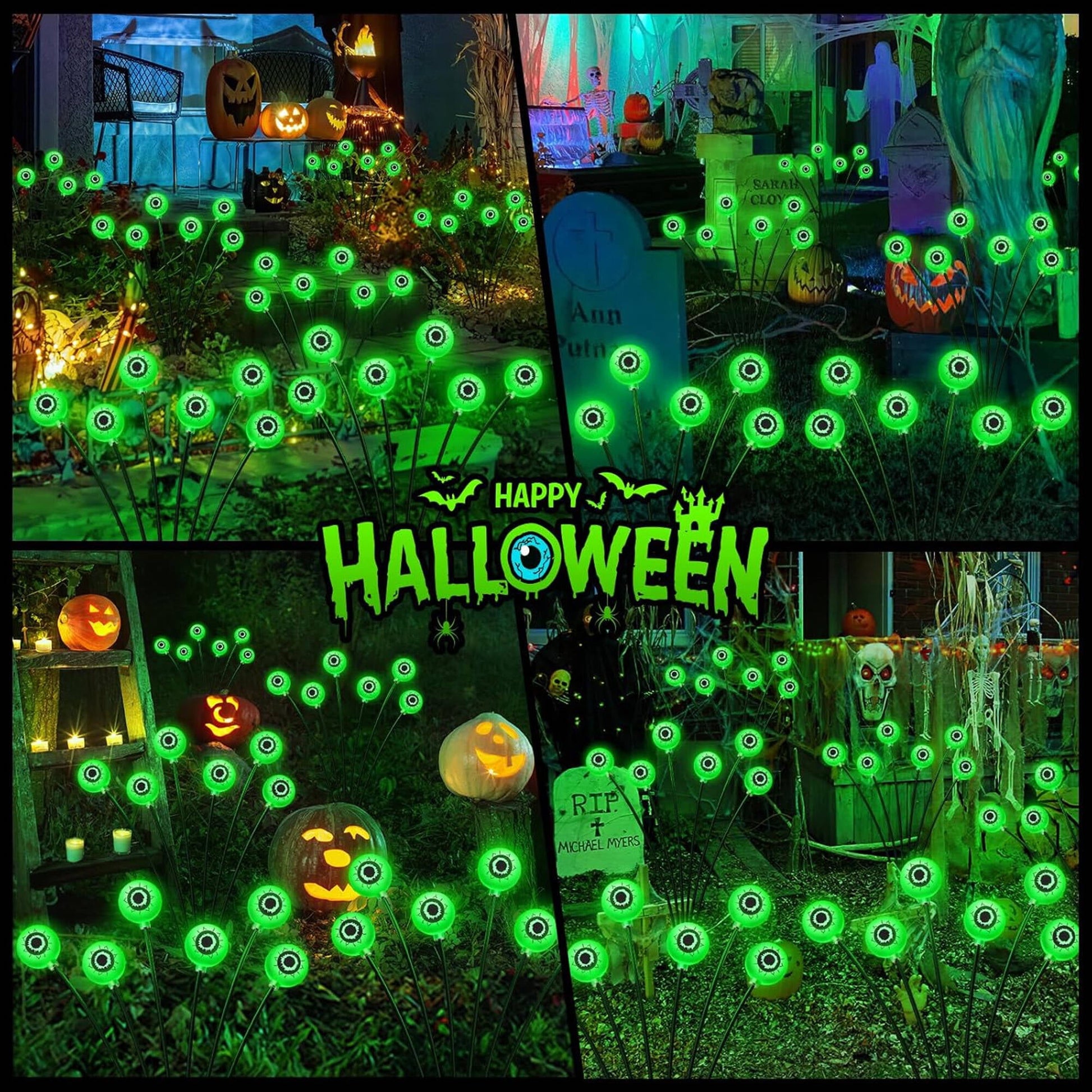 ACMETOP Halloween Decorations Outdoor, 2 Pack 12 LED Scary Eyeball Solar Halloween Lights, 2 Mode Waterproof Swaying Outside Decor, Solar Light Decorations for Garden Yard Party