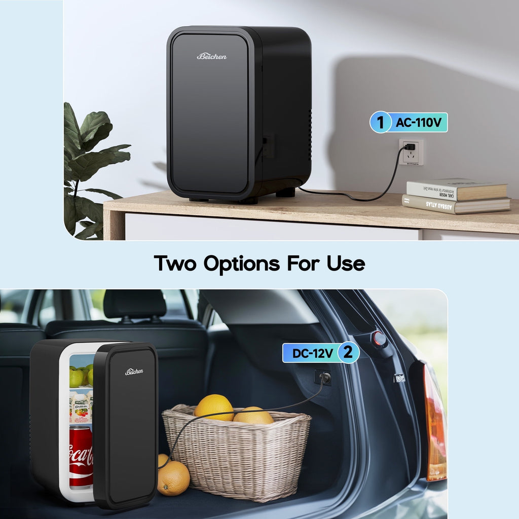 Beichen 6L Mini Fridge, 8-Can Portable Cooler & Warmer with Quiet Operation, AC/DC Thermoelectric Small Refrigerator for Bedroom, Office, Dorm, Car, Skincare, Food & Drinks, Black