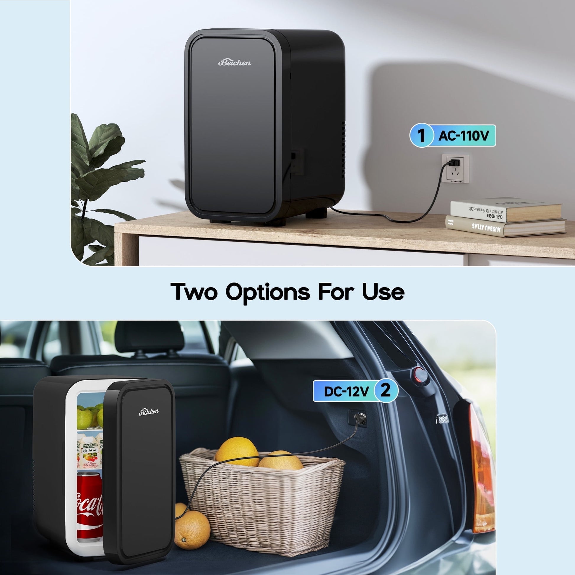 Beichen 6L Mini Fridge, 8-Can Portable Cooler & Warmer with Quiet Operation, AC/DC Thermoelectric Small Refrigerator for Bedroom, Office, Dorm, Car, Skincare, Food & Drinks, Black