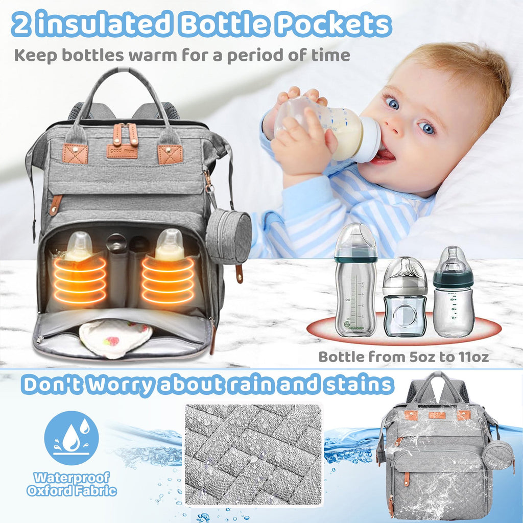 Morfone Diaper Bag Backpack with Changing Station, Large Capacity Baby Essentials Travel Tote, Waterproof Baby Bag with Changing Pad Stroller Straps & Pacifier Case - Unisex