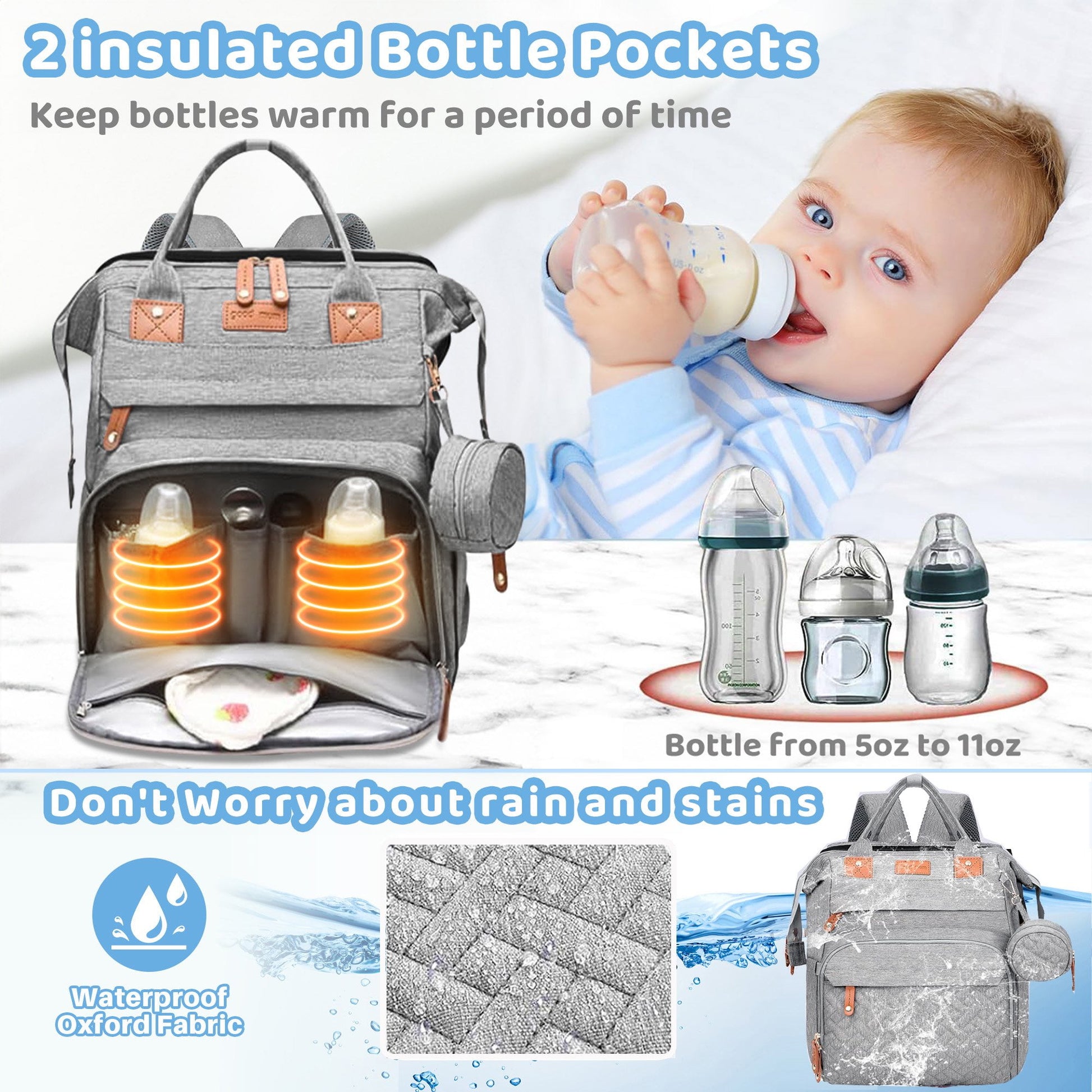 Morfone Diaper Bag Backpack with Changing Station, Large Capacity Baby Essentials Travel Tote, Waterproof Baby Bag with Changing Pad Stroller Straps & Pacifier Case - Unisex