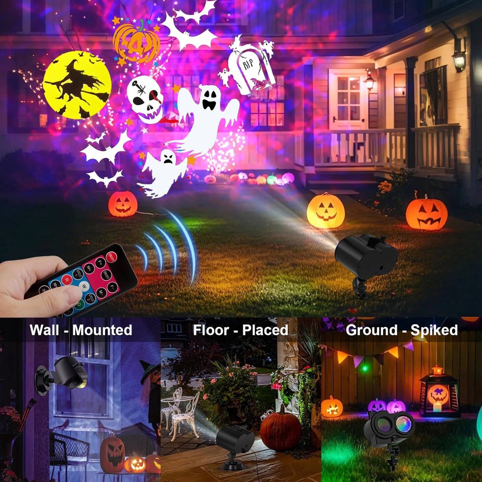 ACMETOP Halloween Projector Lights Outdoor, Dynamic Holiday Projectors with 16 HD Slides, Control, Timers, Waterproof Halloween Decorations Light for Home Window Wall Decor