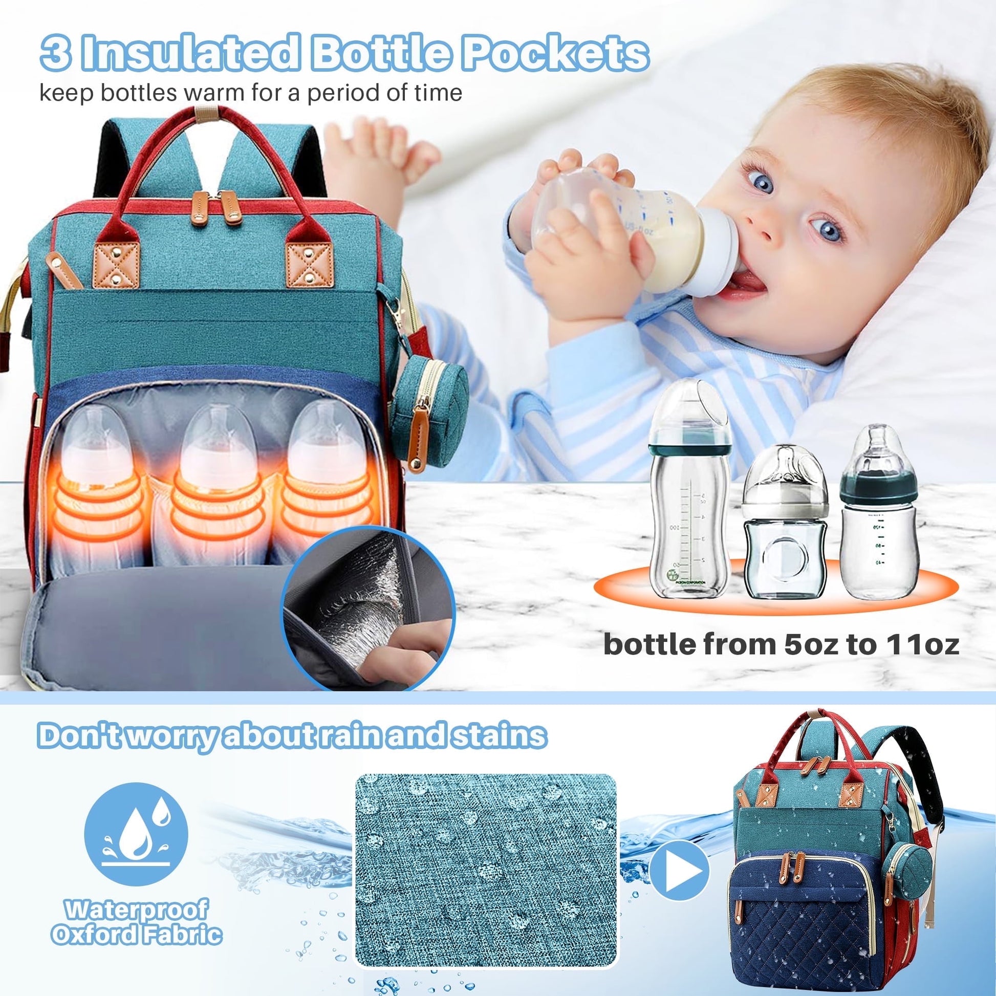 Morfone Baby Diaper Bag Backpack, Multifunction Waterproof Baby Bag with USB Charging Port, Stroller Straps & Pacifier Case Unisex