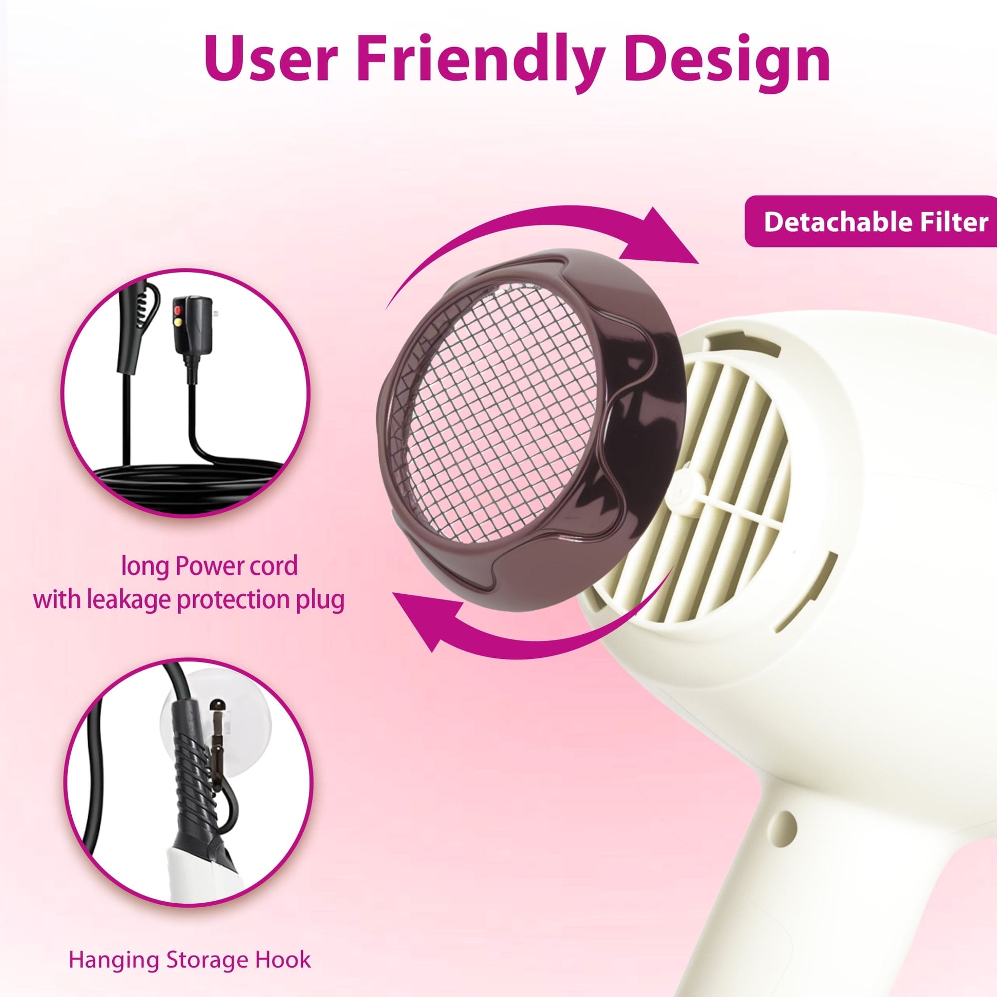 Morfone Hair Dryer, Professional Negative Ionic Thermo-Control Blow Dryer with Hair Diffuser & Nozzle