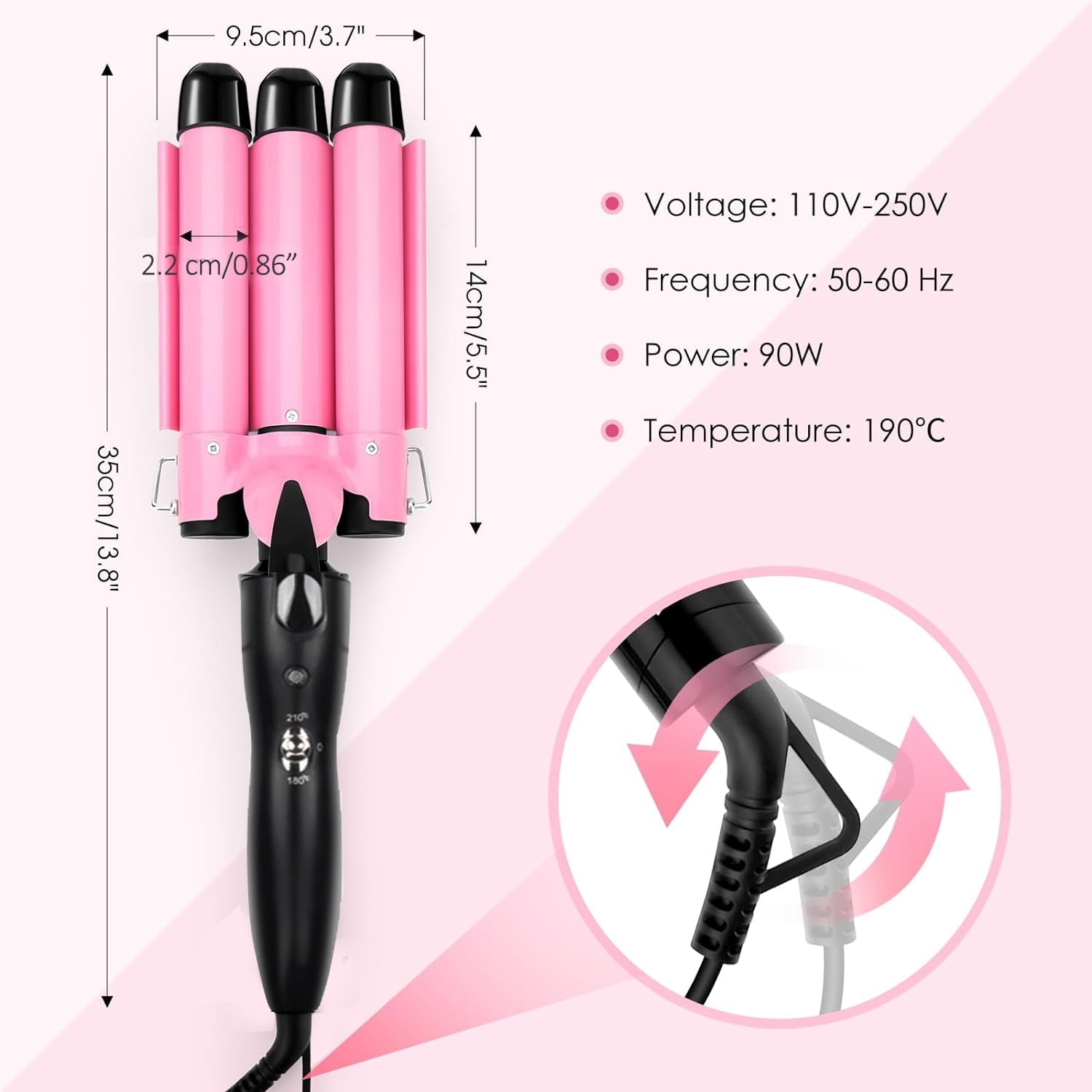 Morfone 3 Jumbo Barrel Curling Iron Wand 22mm Hair Waver Temperature Adjustable Ceramic Big Waves Hair Crimper