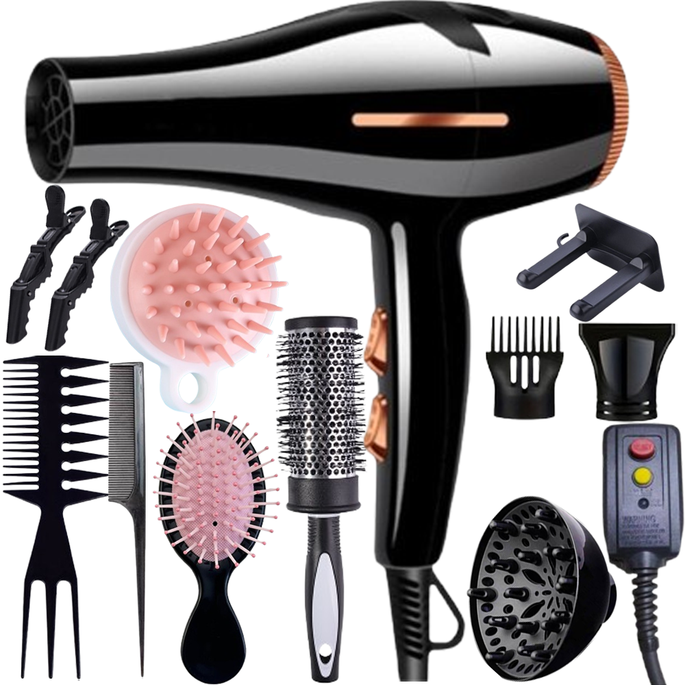 Morfone 12pcs-in-1 Hair Drying Set with Air Blower and Hair Clamps - Hair Dryer. Quickly dries hair - Compact and portable, suitable for the whole family - Gift set.