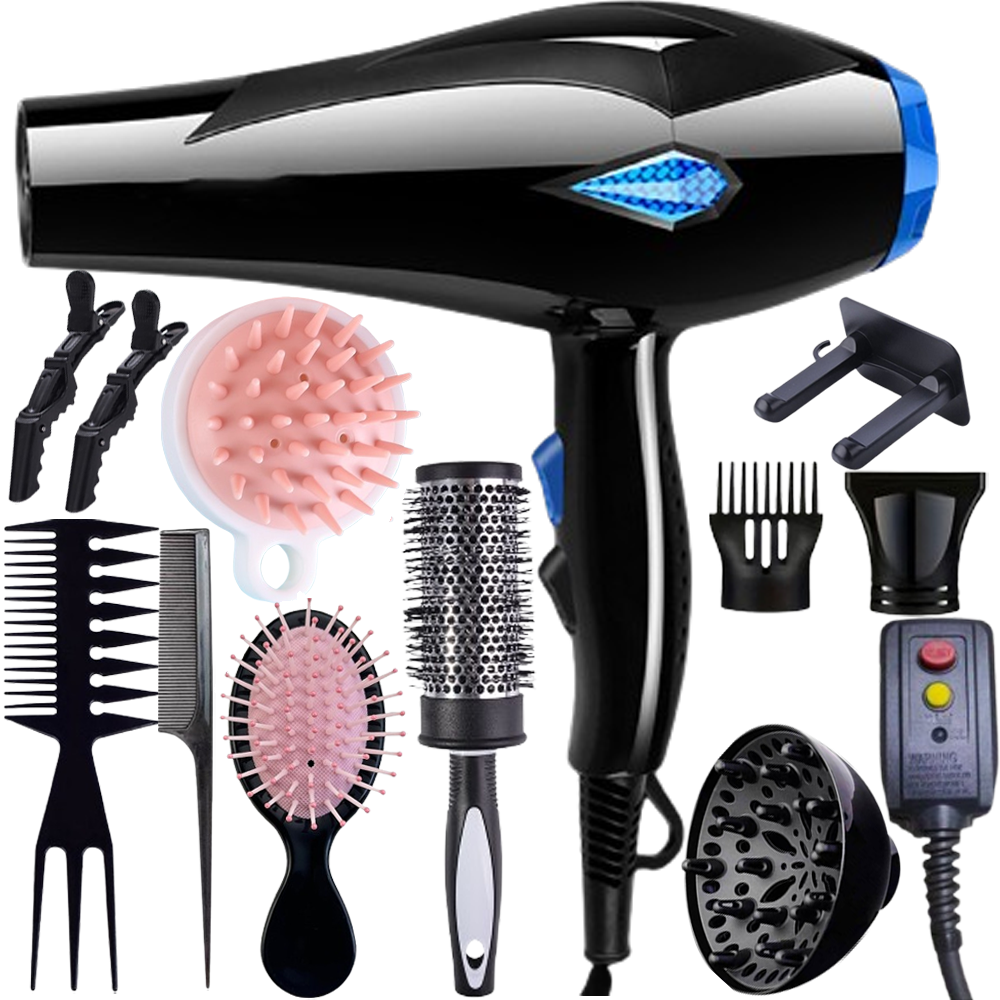 Morfone 12-piece multi-functional hair dryer set, capable of quickly drying hair - compact and portable, suitable for the whole family - gift set.