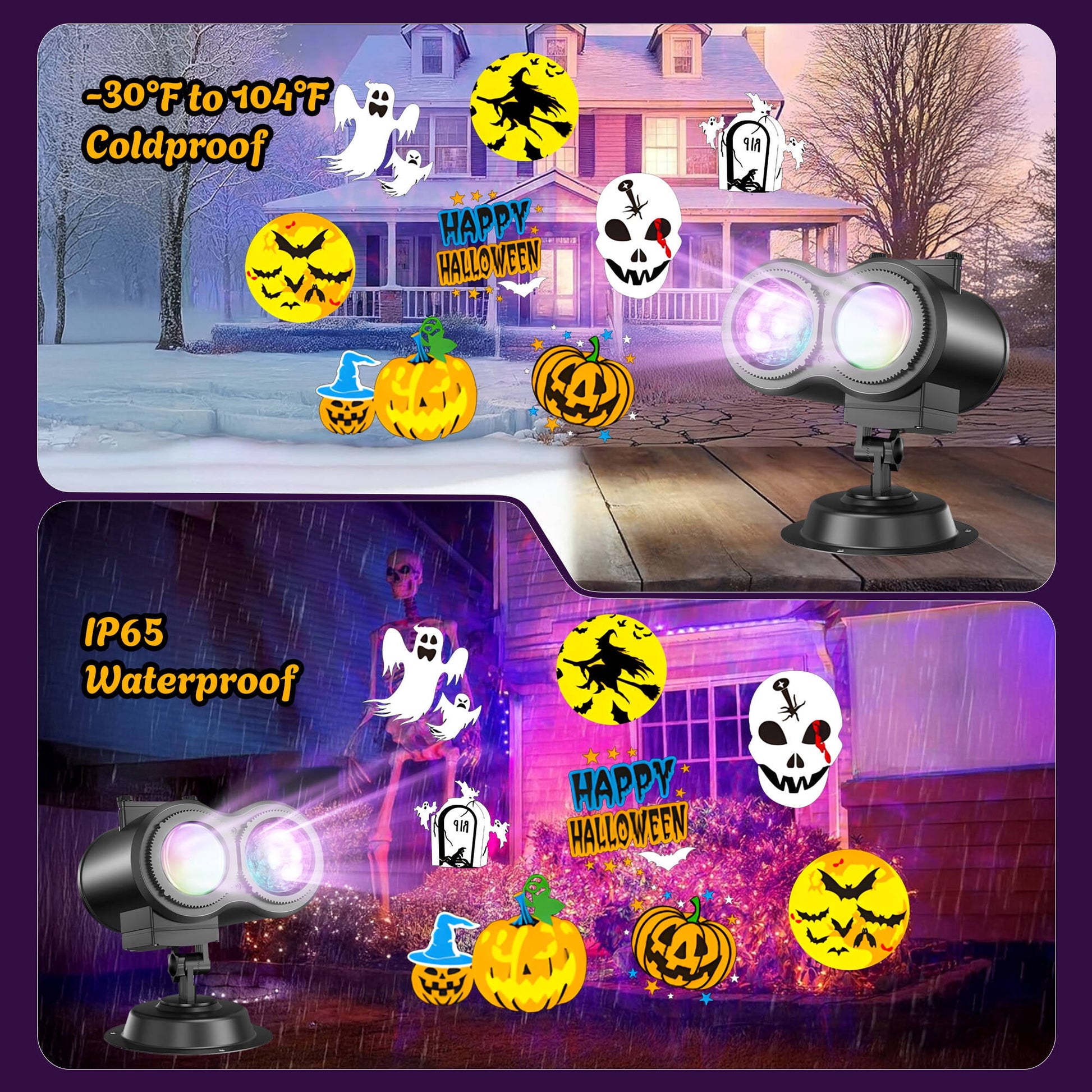 Morfone Halloween Christmas Projector Lights Outdoor, 2-in-1 HD Holiday Projector with Remote Control, Waterproof Halloween Decorations for Yard Party