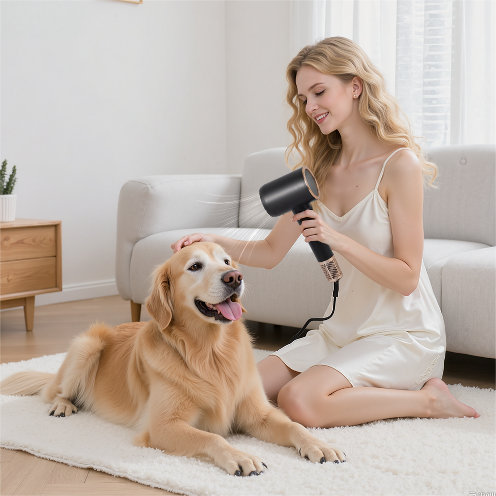 Morfone Black 10-piece hammer style hair dryer, with adjustable hot and cold air. A hair styling set with comb hair clips and a fan-shaped nozzle.
