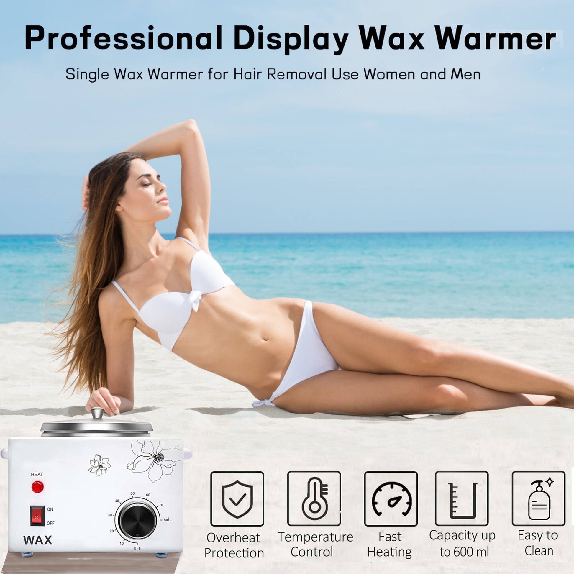 Morfone Wax Warmer for Hair Removal, Professional Waxing Kit for Women, Single Pot Wax Heater with Adjustable Temperature (White)