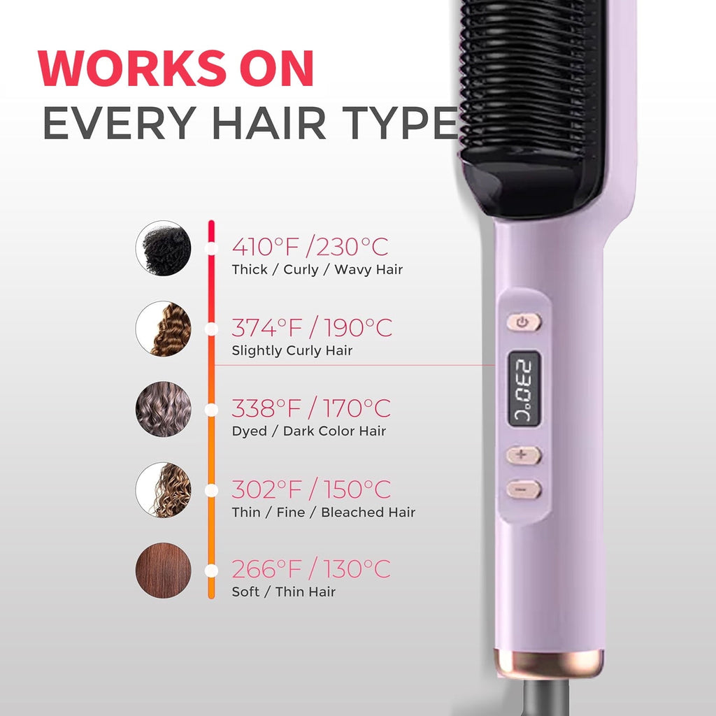 Morfone Hair Straightener Brush, Hair Straightening Iron with Built-in Comb, 10s Fast Heating & Multi Temp Settings & Anti-Scald, Perfect for Professional Salon at Home