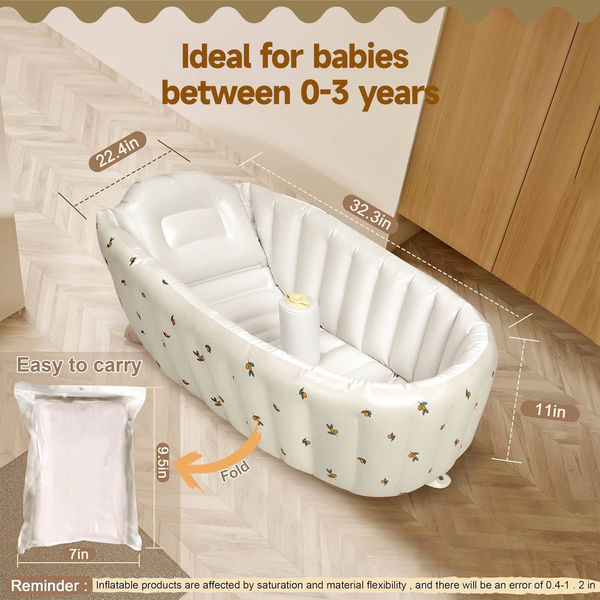 Morfone Inflatable Baby Bathtub for Newborn to Toddler, Portable Baby Tub with Air Pump, Collapsible Shower Basin for Easy Storage