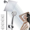 8 Inch High Pressure Rain Shower Head with 3 Modes Handheld Spray Combo Stainless Steel Rainfall Shower with 70" Hose Anti-Leak Shower Head with Holder,Flow Regulator,Chrome,4 Shower Hooks (Silver)