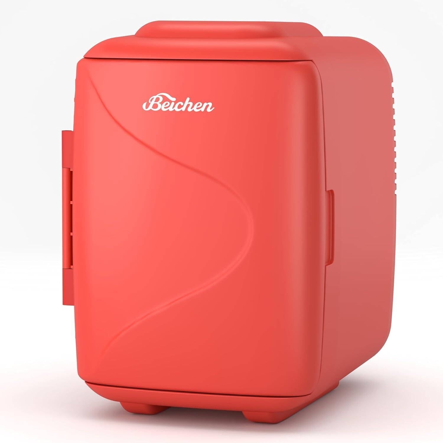 BEICHEN Mini Fridge [Upgraded], 4L/6 Can Skincare Fridge with Cooling & Warming, Portable Beauty Fridge for Bedroom, Makeup, Office, Car & Travel – Red