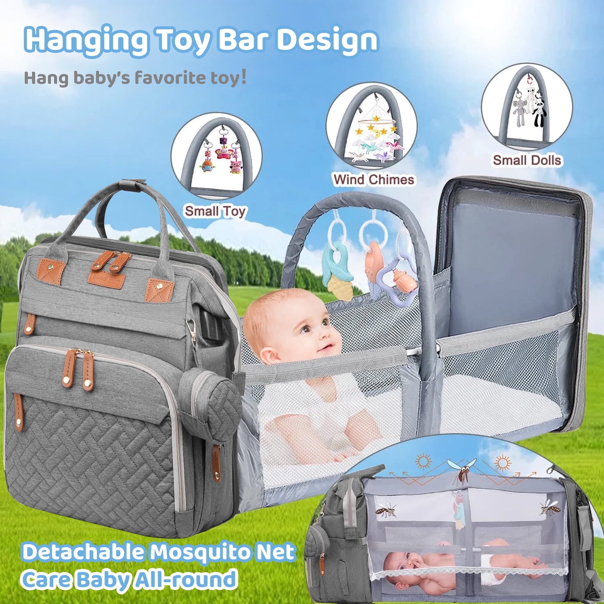 Morfone Diaper Bag Backpack with Changing Station, Large Capacity Baby Essentials Travel Tote, Waterproof Baby Bag with Changing Pad Stroller Straps & Pacifier Case - Unisex