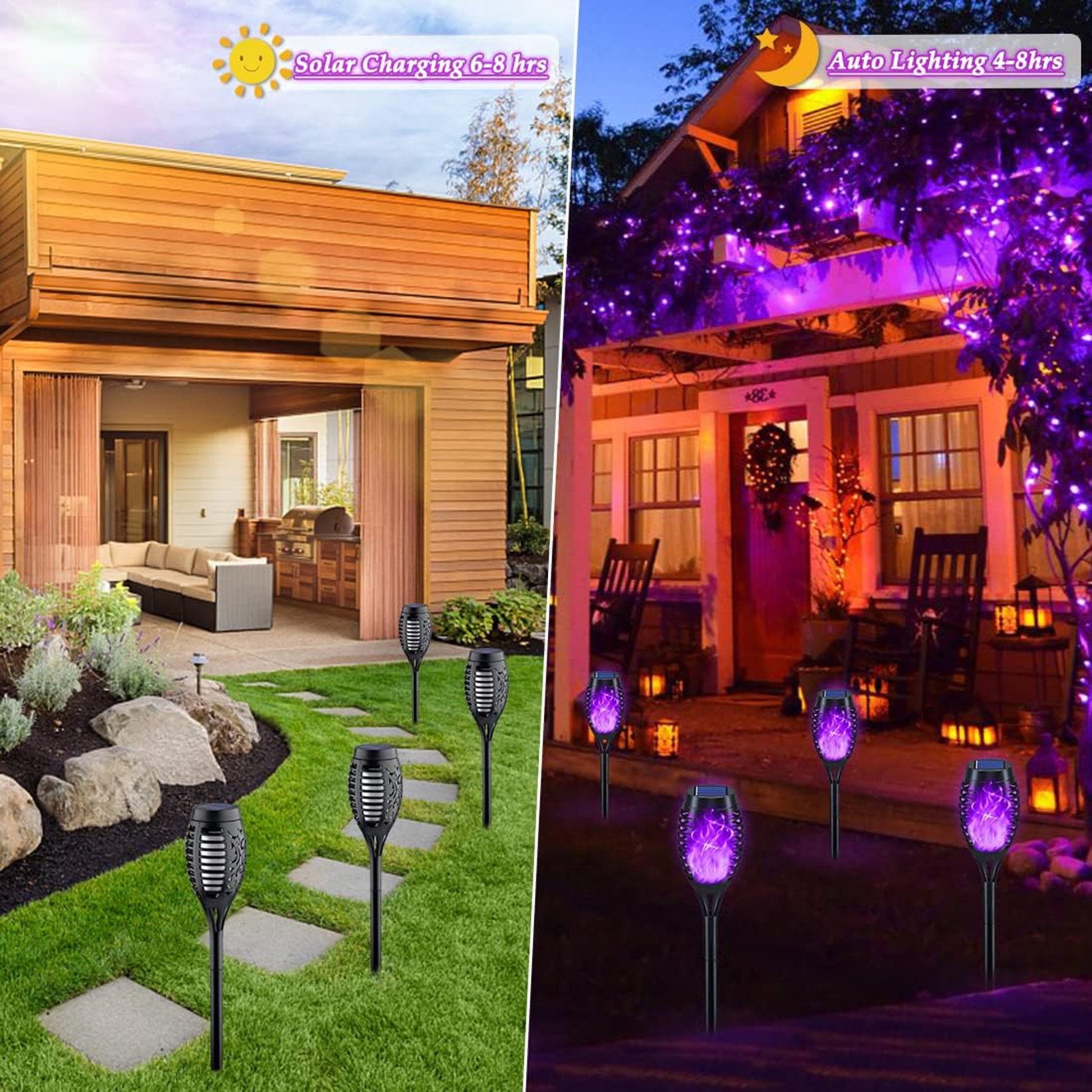ACMETOP Halloween Decorations Solar Lights Outdoor, 8Pack Purple Flickering Flame Solar Torch Lights for Garden Decor, Waterproof Halloween Lighting Outdoor for Yard Patio Lawn Path Scary