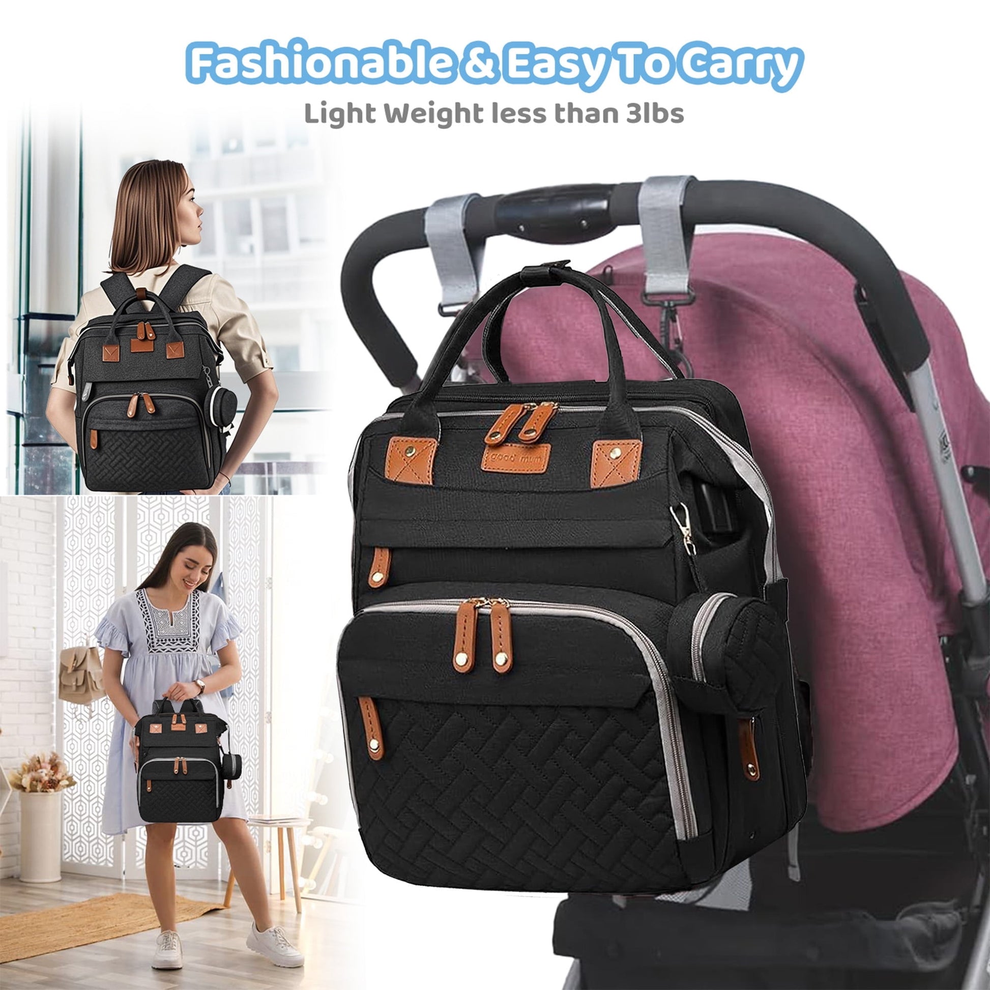 Morfone Diaper Bag Backpack with Changing Station, Large Capacity Baby Essentials Travel Tote, Waterproof Baby Bag with Changing Pad Stroller Straps & Pacifier Case - Unisex
