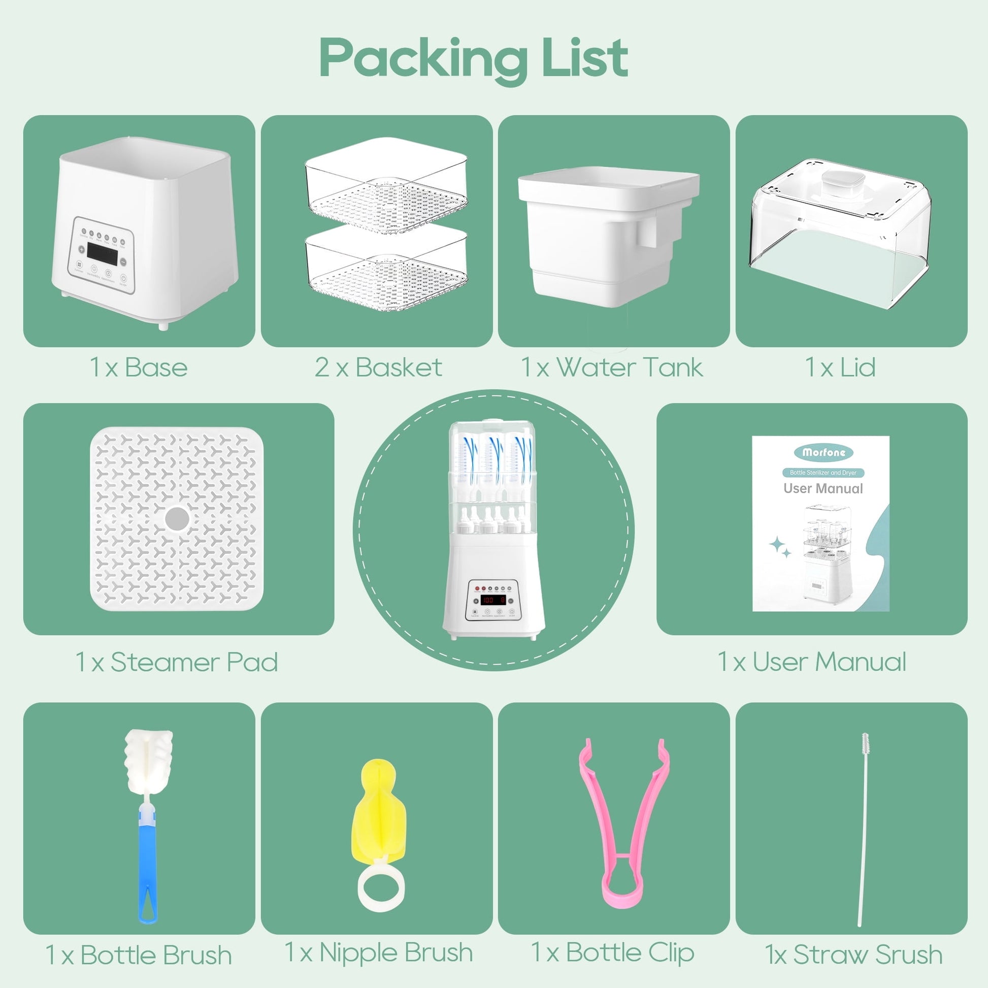 Morfone 8 in 1 Baby Bottle Sterilizer and Dryer for Baby Bottles Pacifiers Breast Pump, Touch Screen & Auto-off Bottle Sanitizer